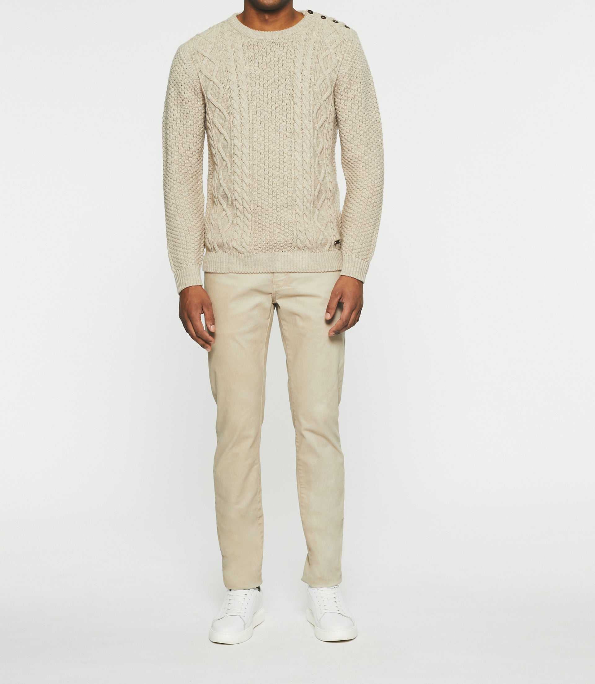 Pull col rond beige BELONI
