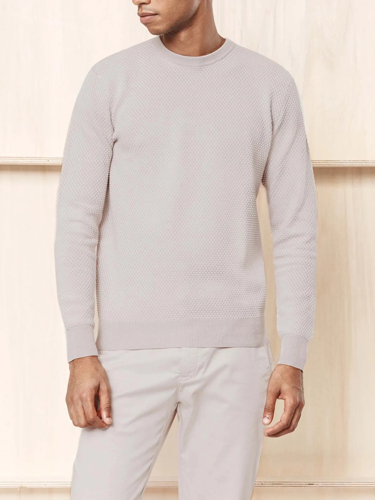 Pull col rond blanc/taupe "Napoleon"