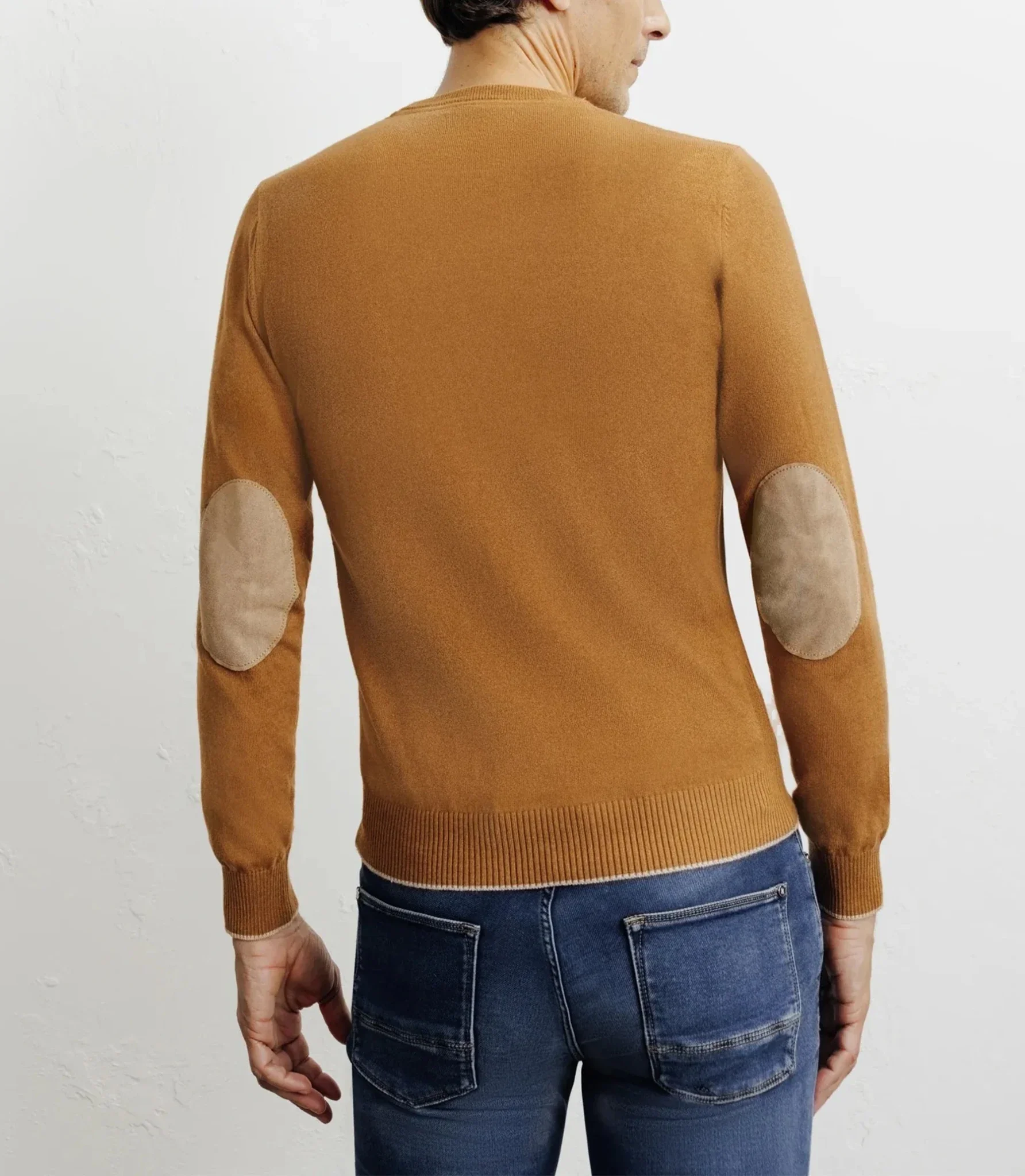 Pull col rond en coton camel foncé - Image 4