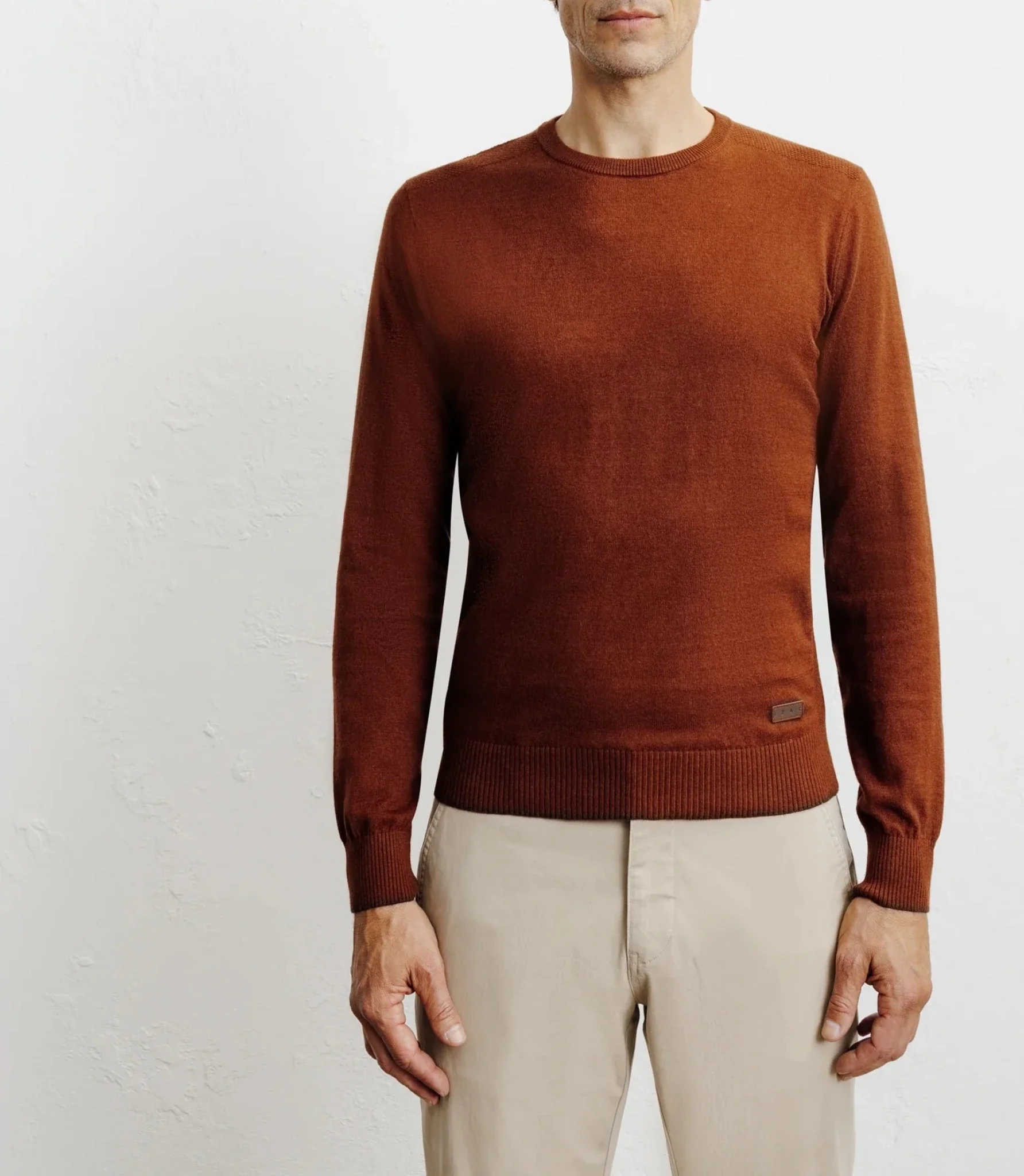 Pull col rond en coton rouille