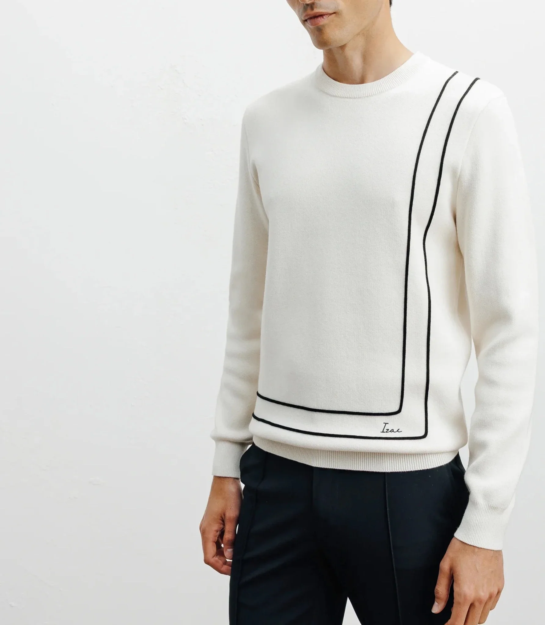 Pull col rond fantaisie écru