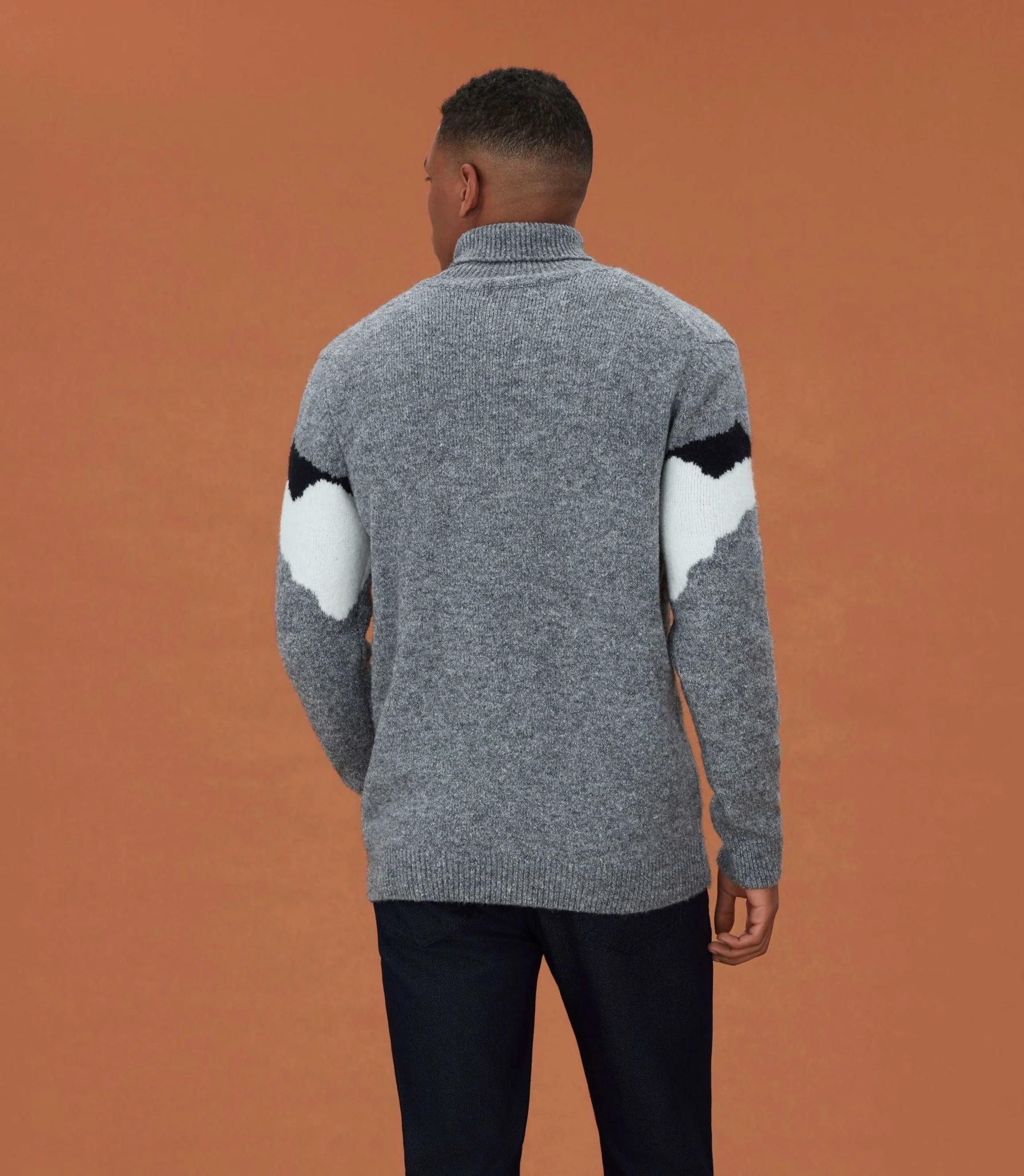 Pull col roulé graphique gris "Ludmila" - Image 3