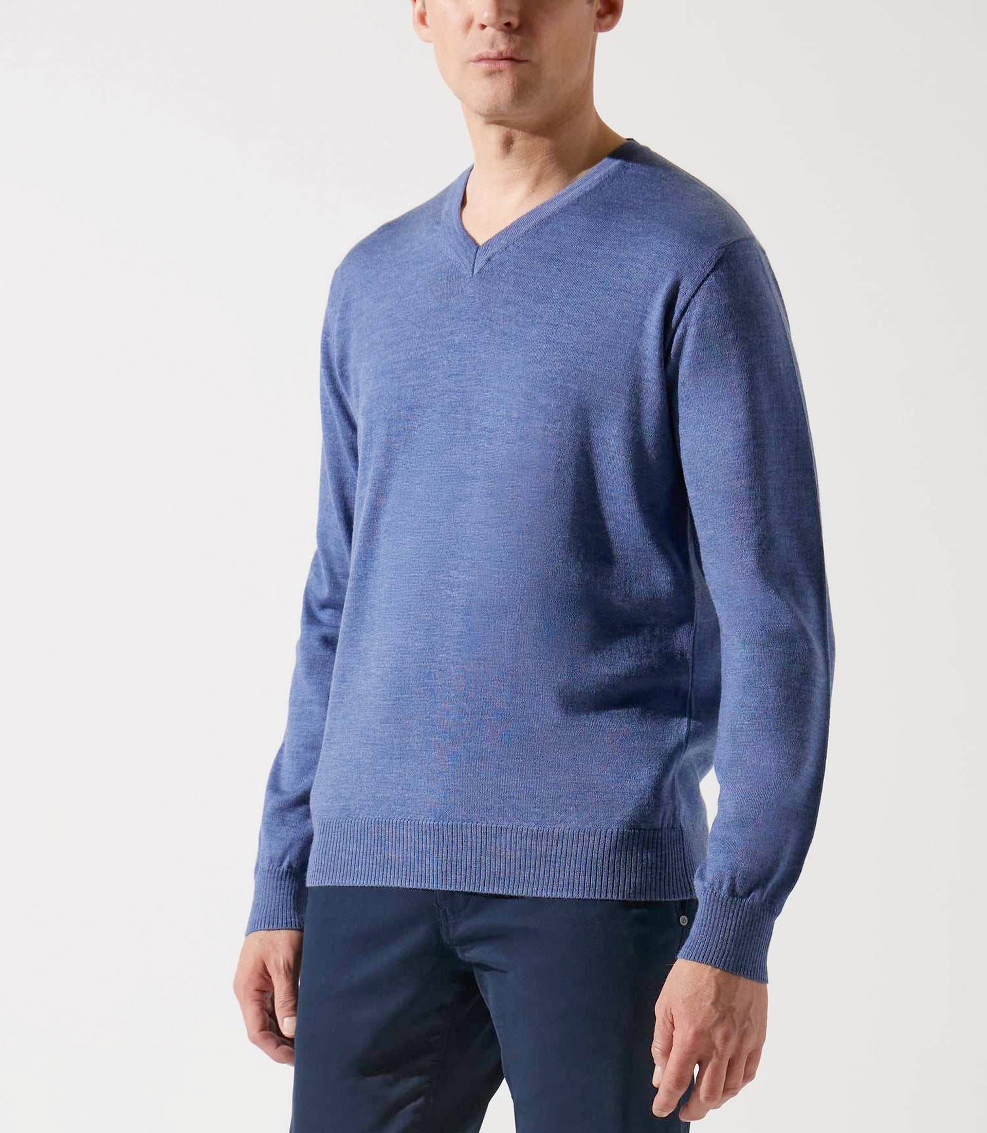 Pull col rond indigo 100% mérinos