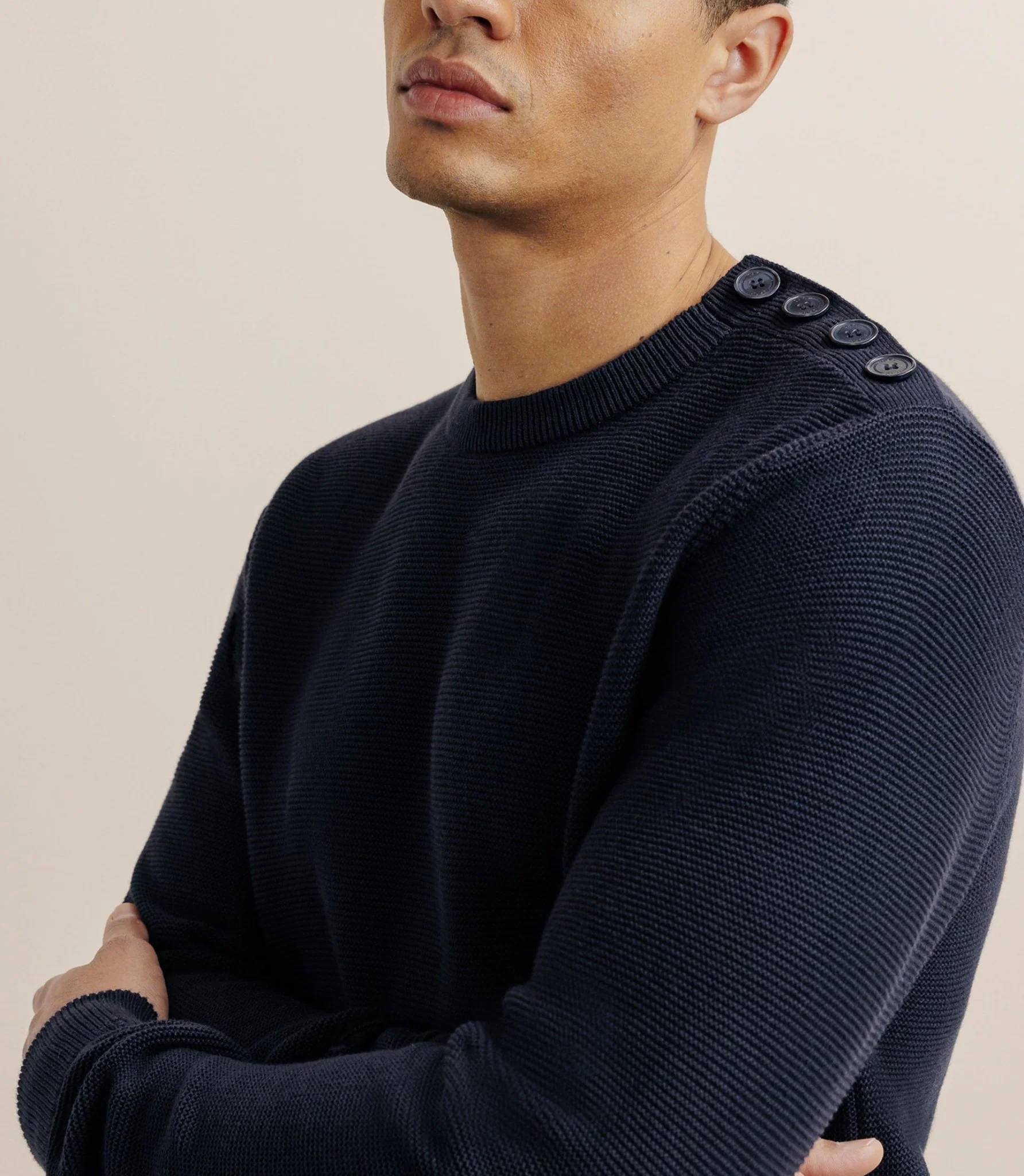 Pull col rond marine - Image 2