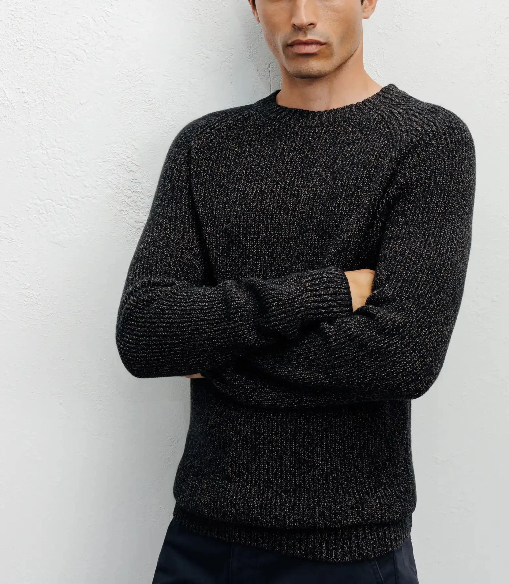 Pull col rond mouliné marron