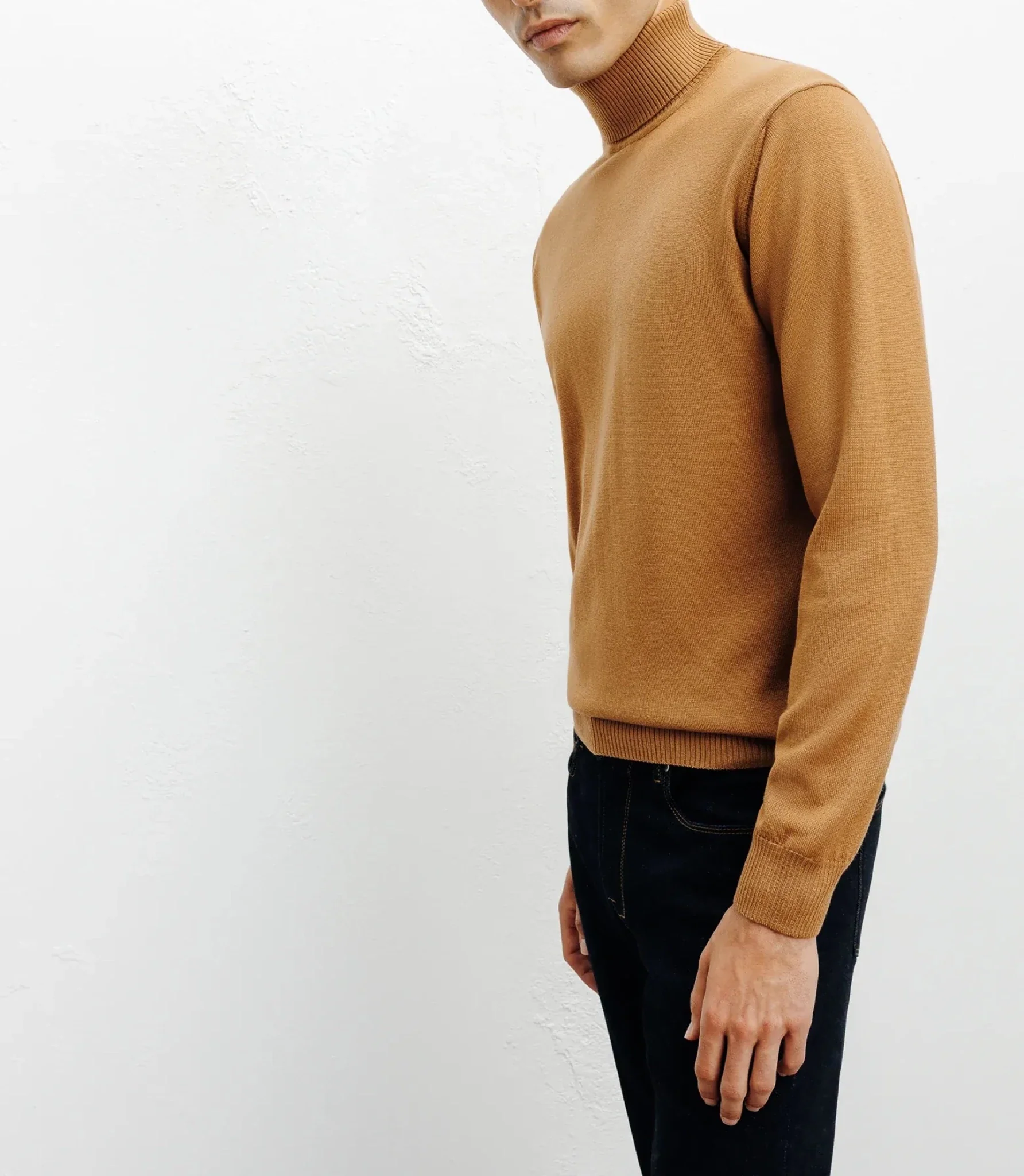 Pull col roulé camel