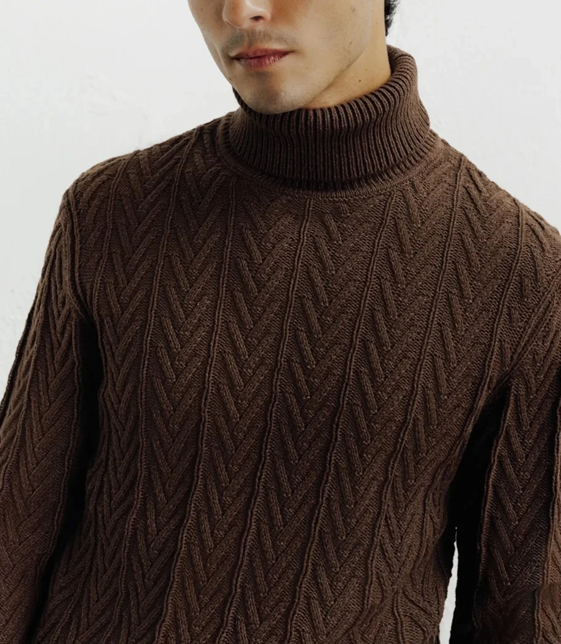 Pull col roulé torsadé chocolat - Image 2