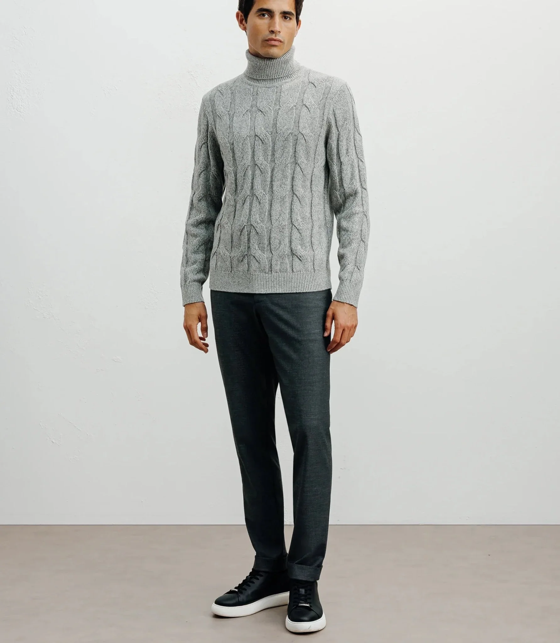 Pull col roulé torsadé gris chiné - Image 3