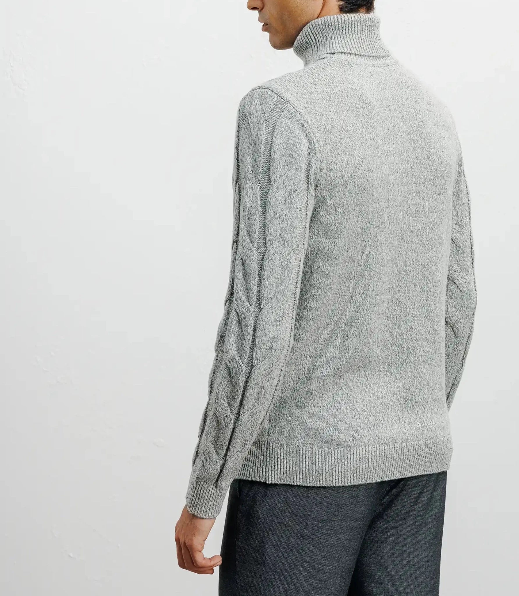 Pull col roulé torsadé gris chiné - Image 4
