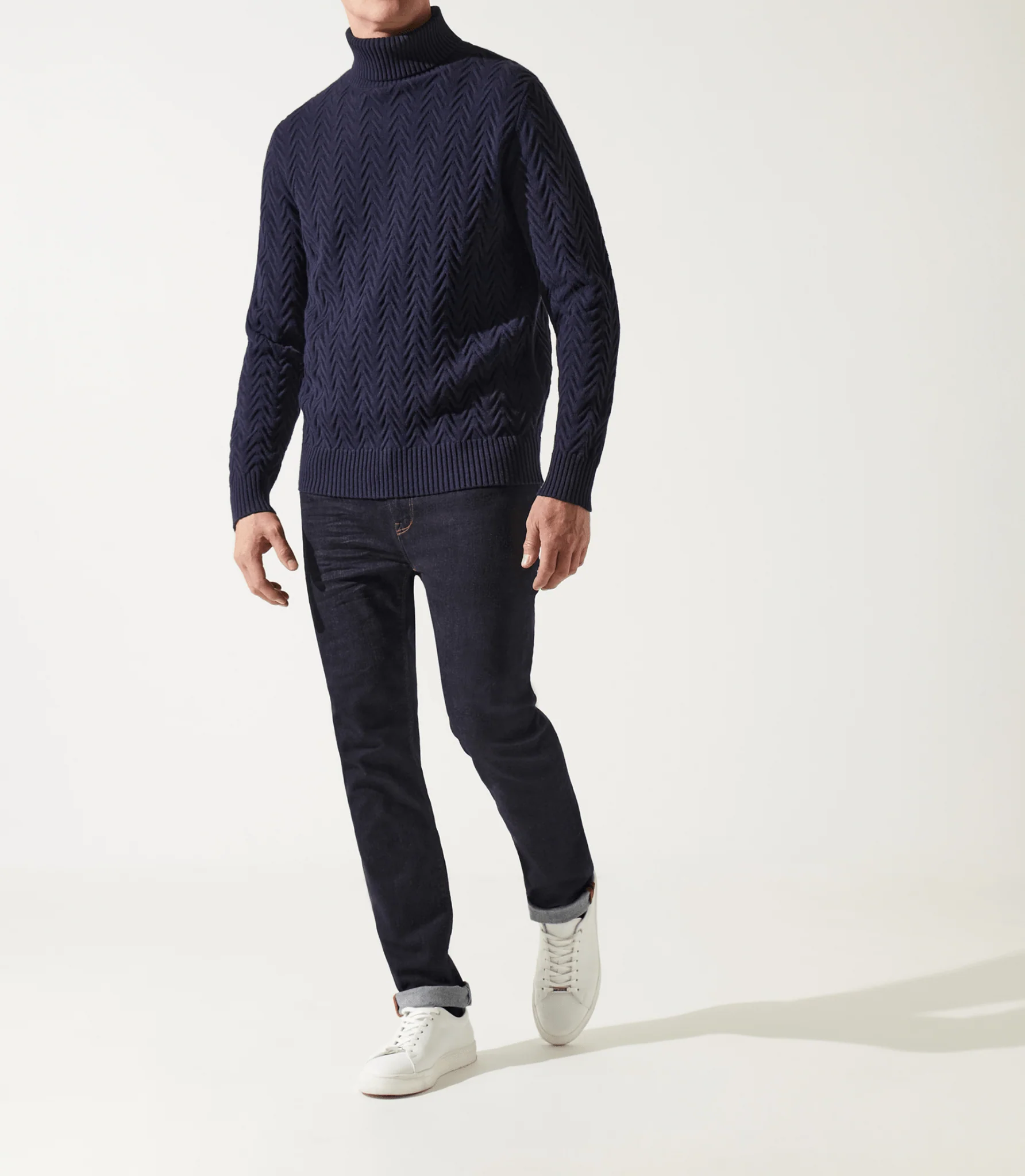 Pull col roulé torsade marine - Image 2