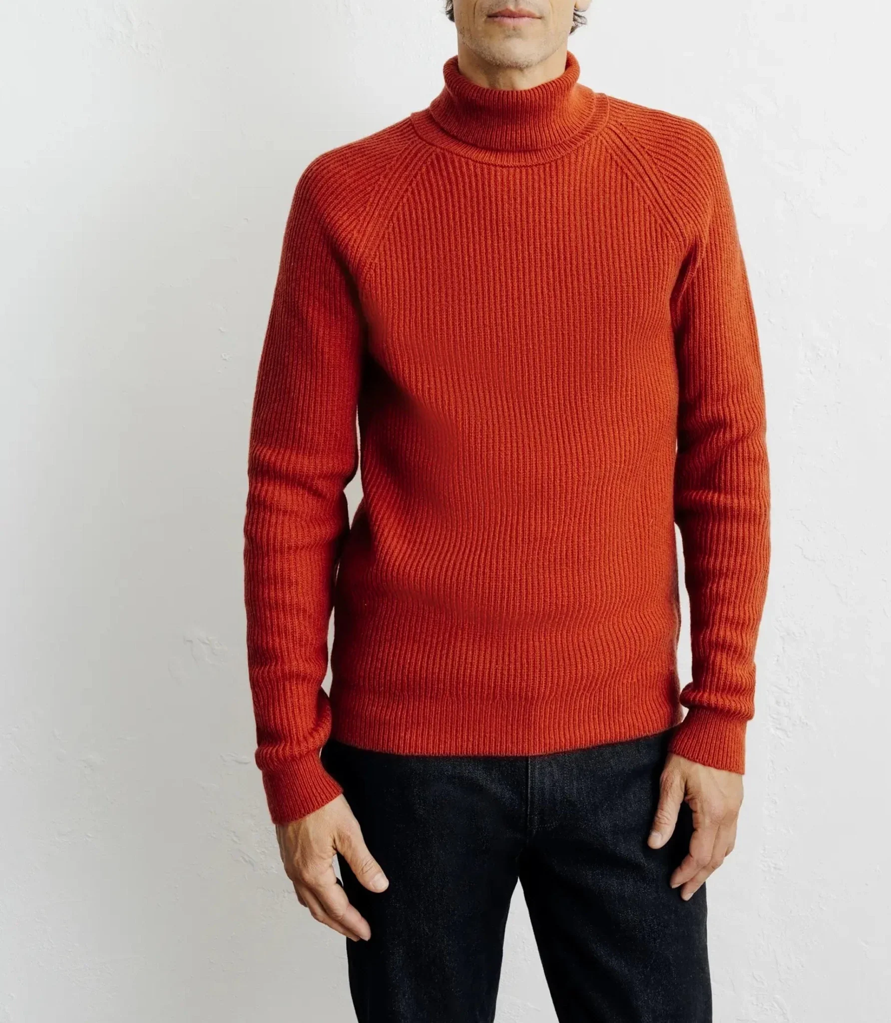Pull col roulé uni rouge clair - Image 3