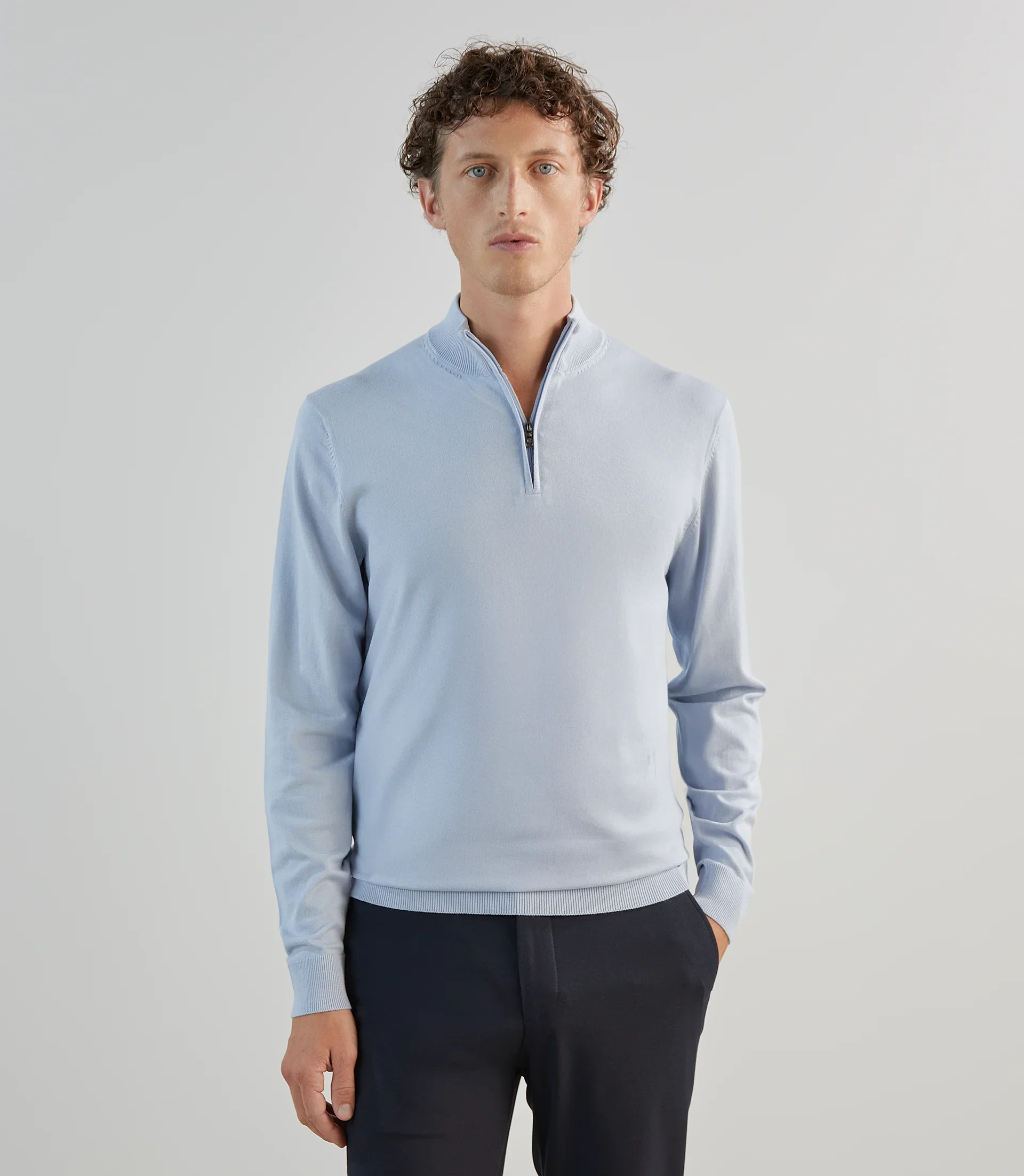 Pull demi-zip à col montant bleu ciel