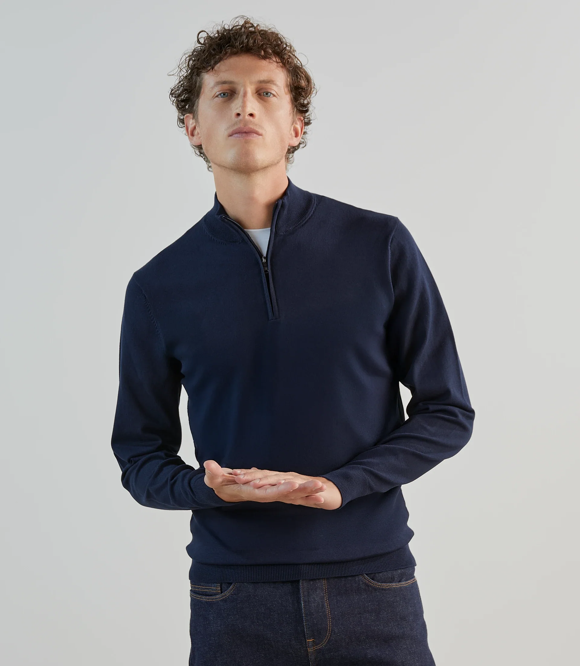 Pull demi-zip à col montant marine