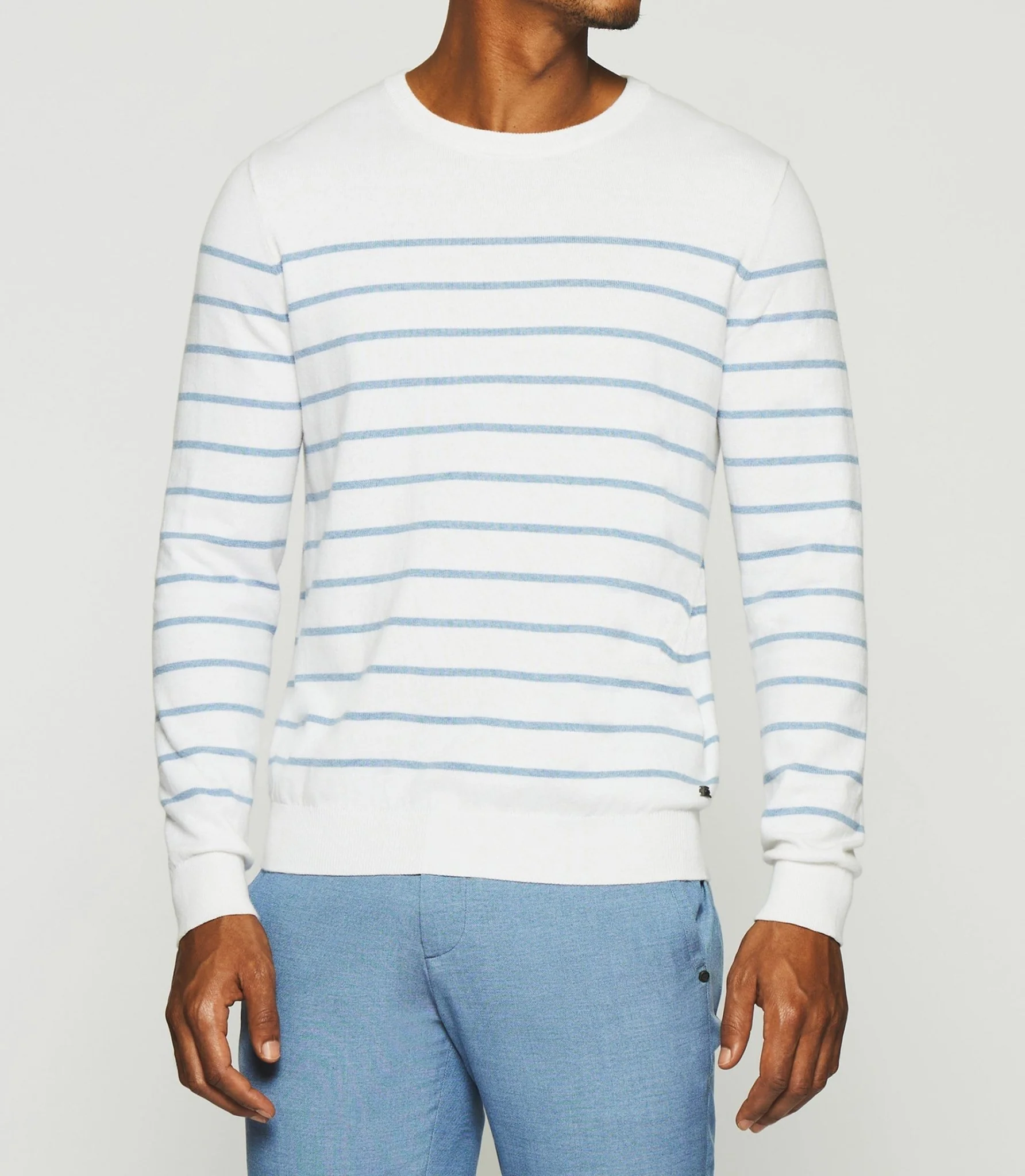 Pull marinière en coton cachemire écru et ciel DAYMON - Image 2