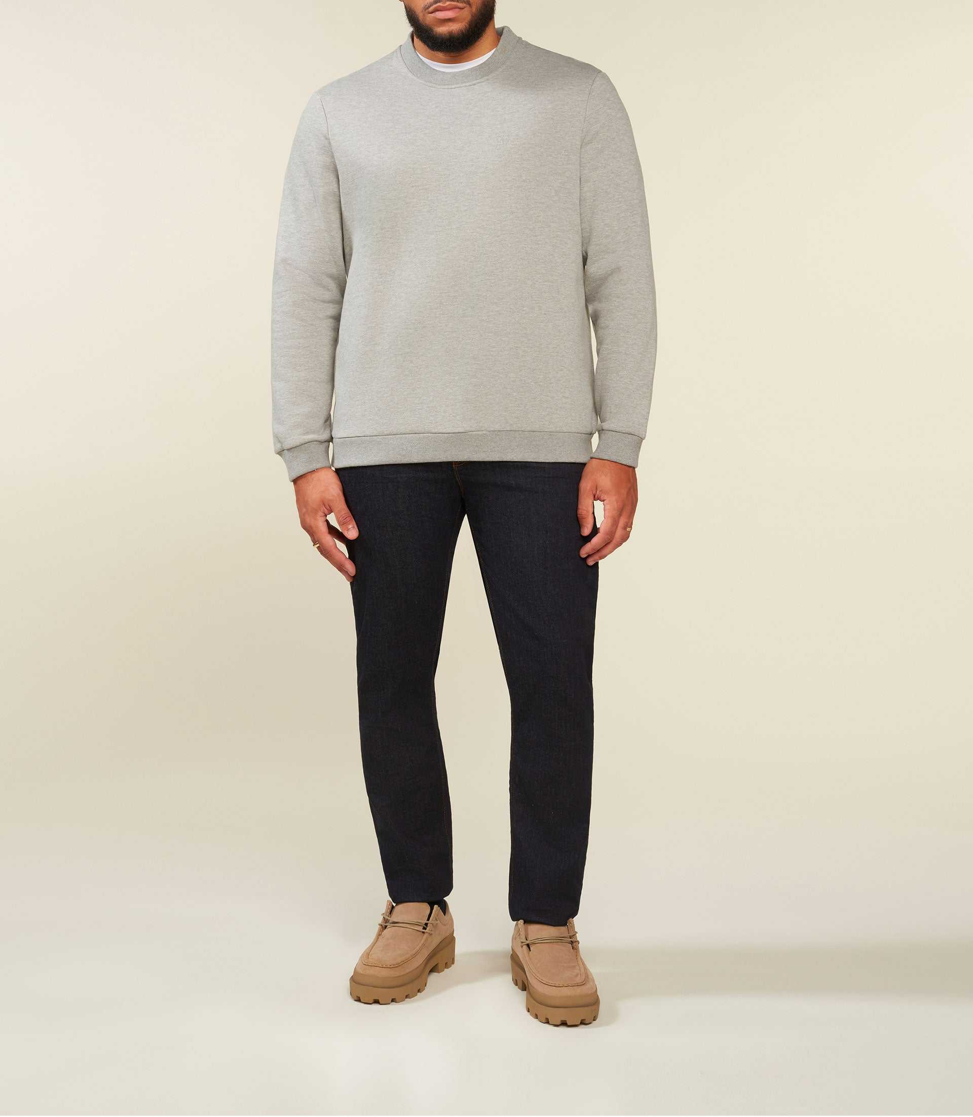 Sweat uni col rond gris chiné SWBENJIBT