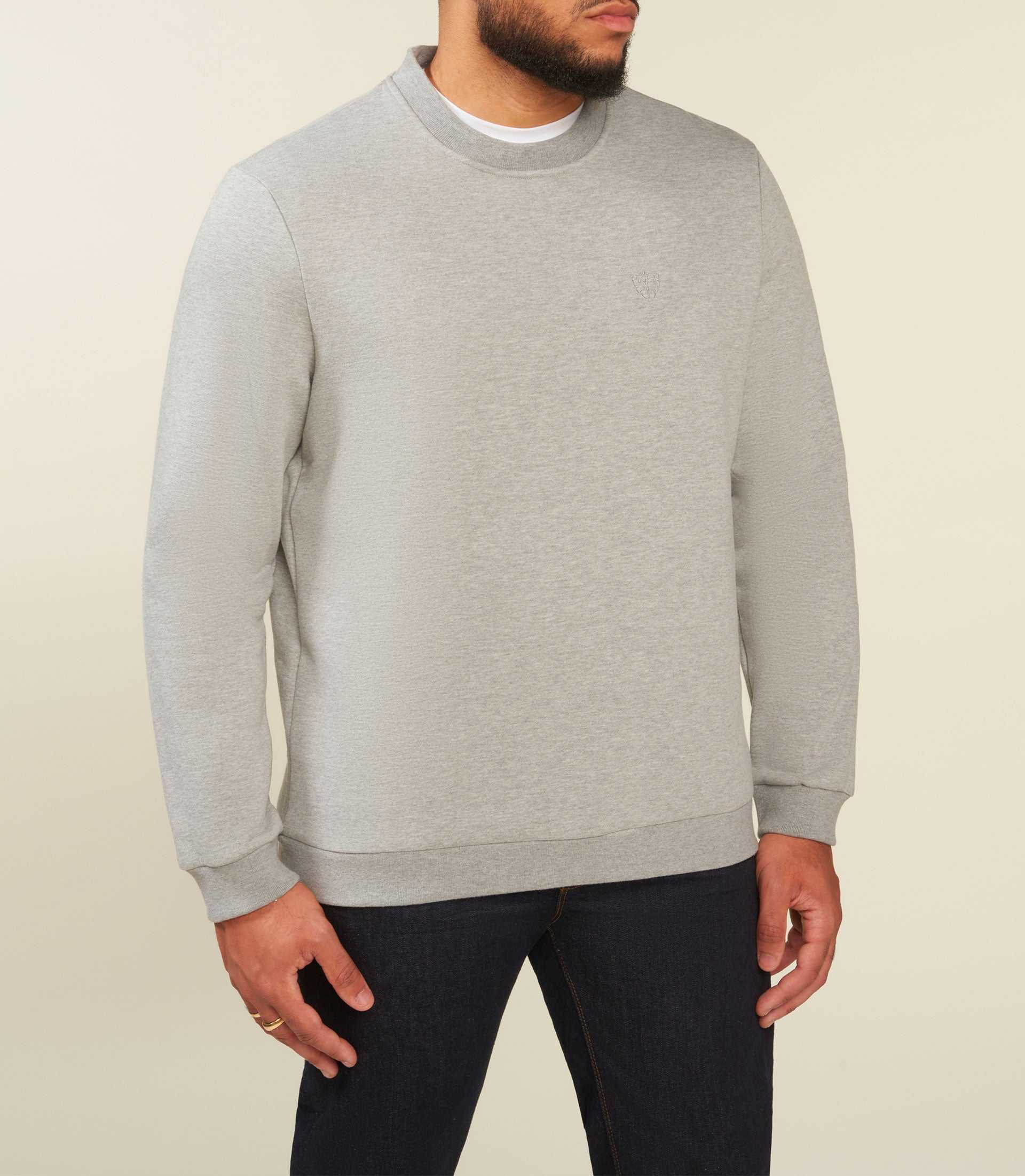 Sweat uni col rond gris chiné SWBENJIBT - Image 2
