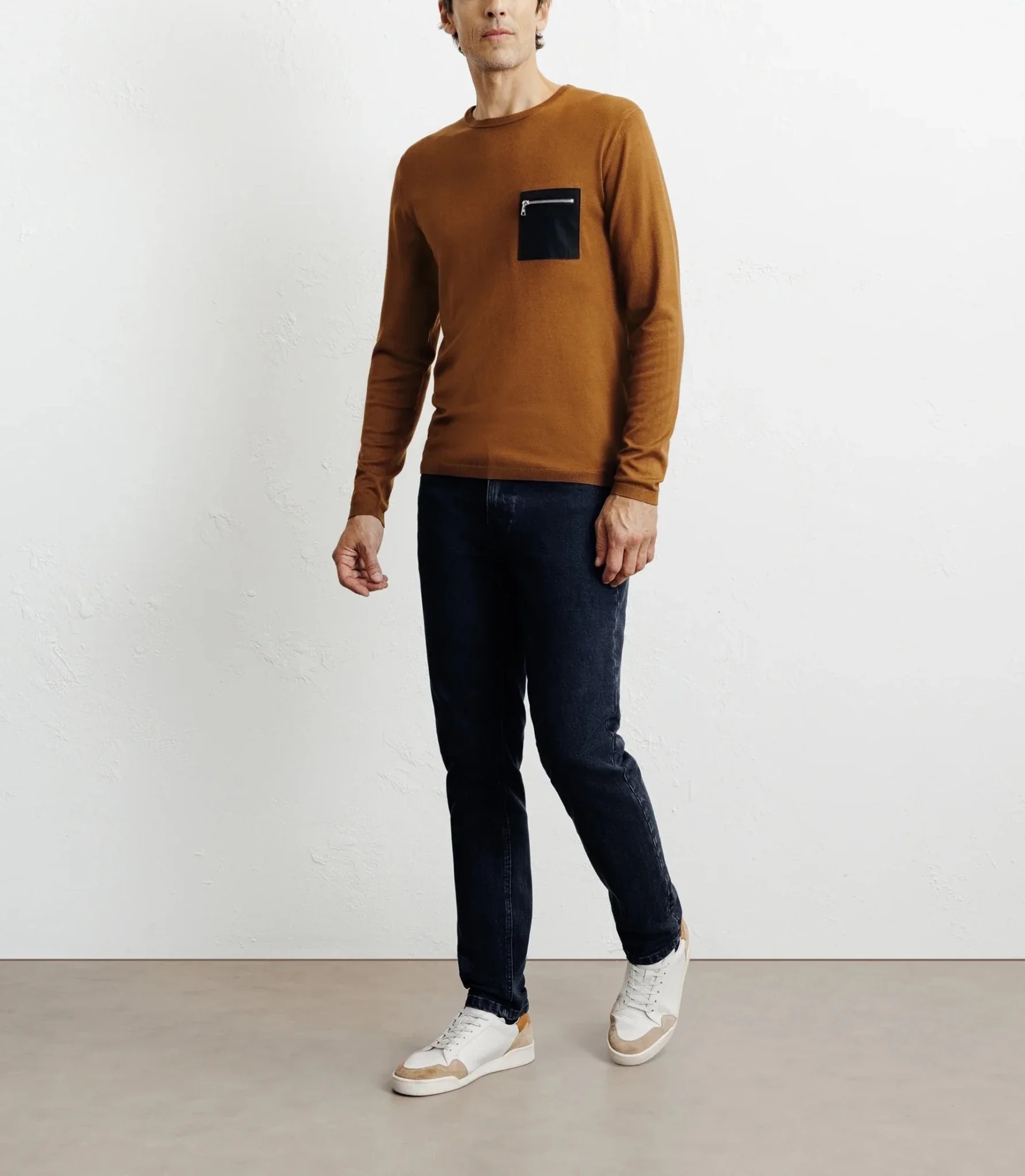 Pull manches longues col rond en maille bronze - Image 3