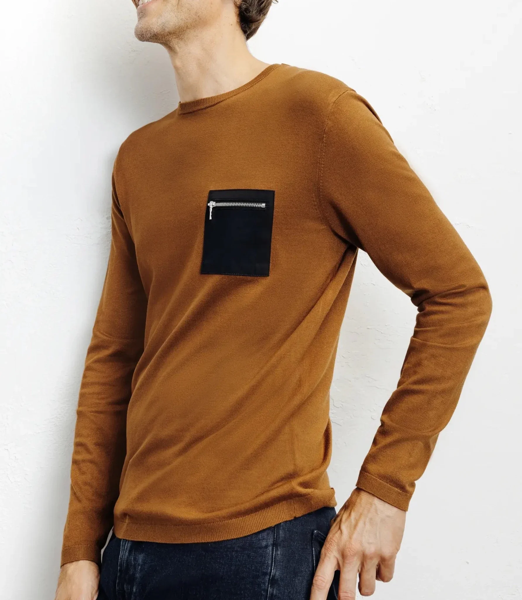 Pull manches longues col rond en maille bronze - Image 5