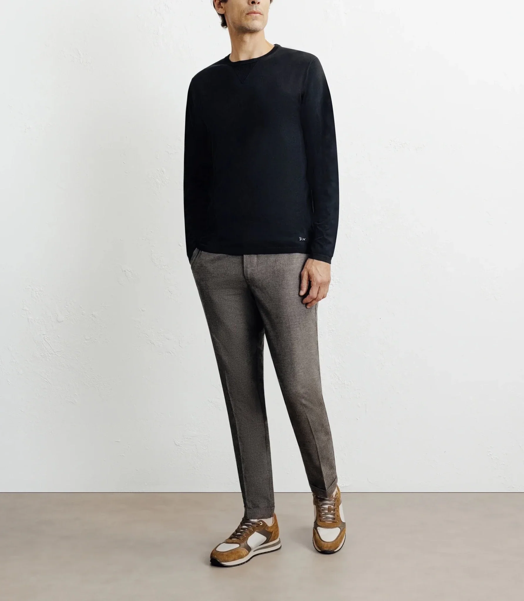 Pull manches longues col rond en maille noir - Image 3