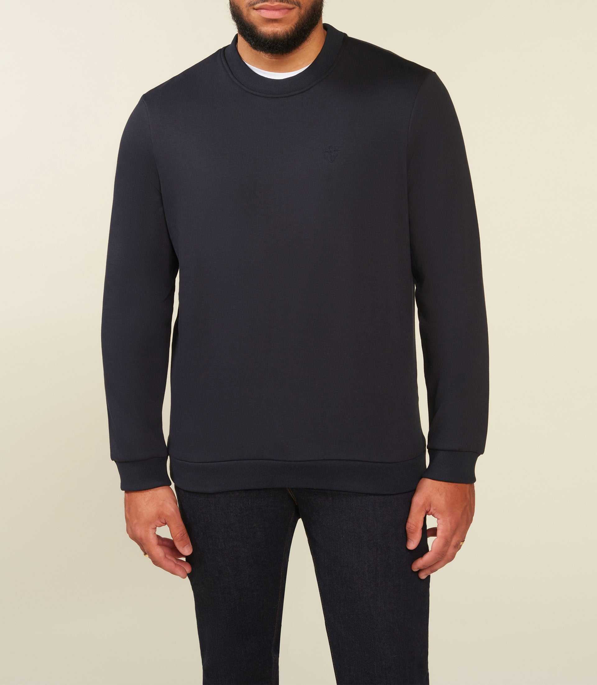 Sweat uni col rond marine SWBENJIBT - Image 2
