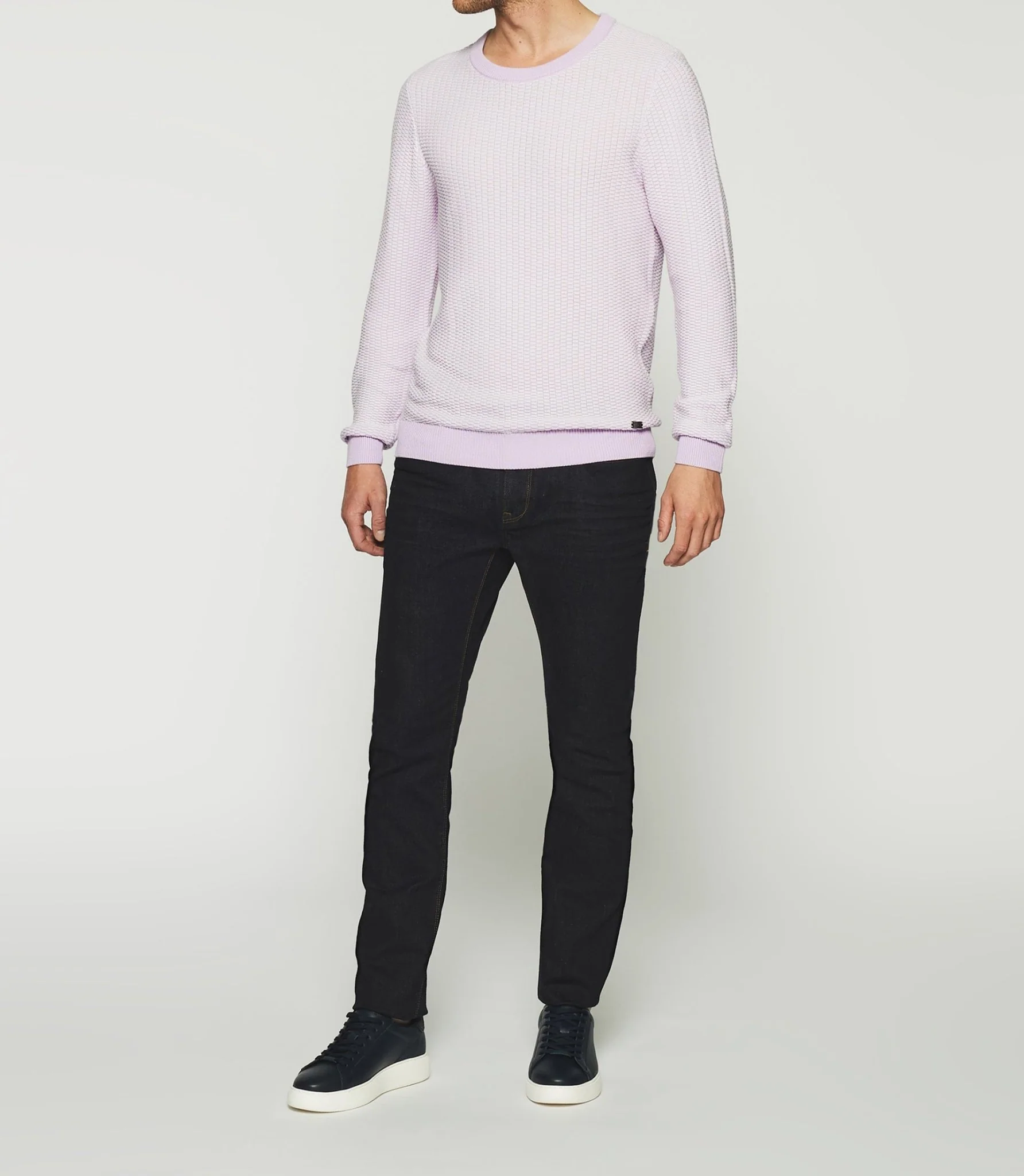 Pull col rond violet parme et écru DAMIAN
