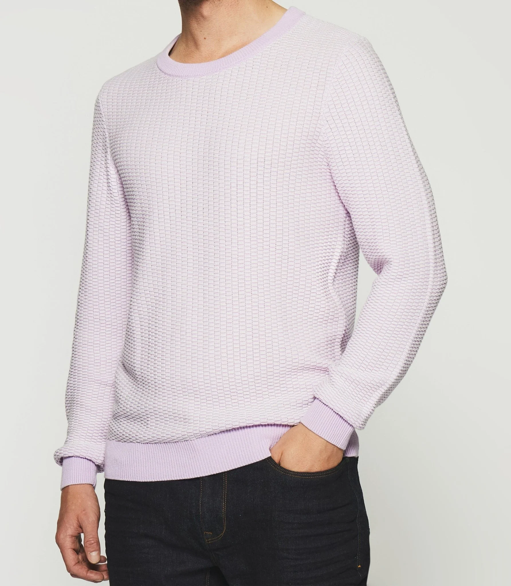 Pull col rond violet parme et écru DAMIAN - Image 2