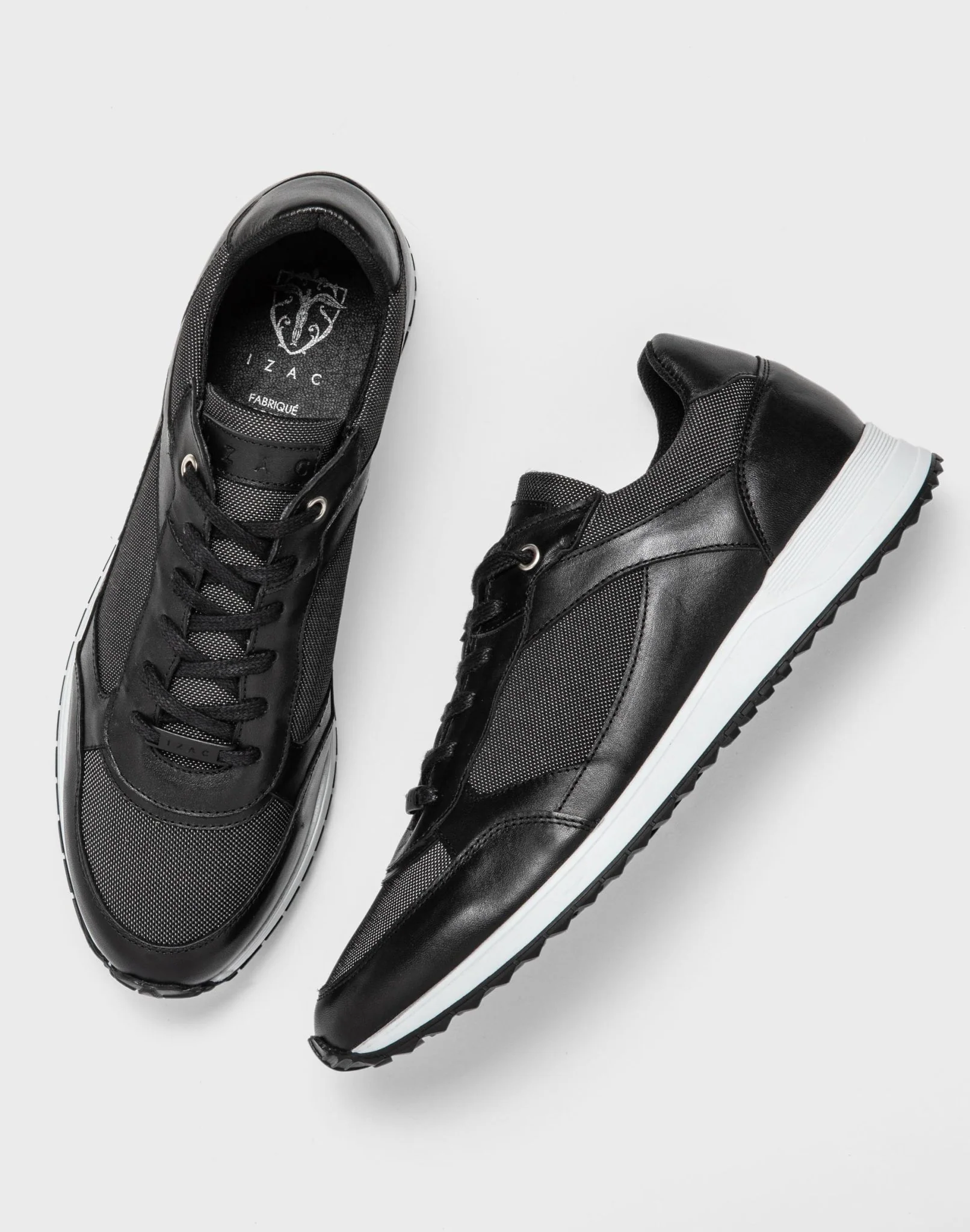 Sneakers cuir et textile noir "Eric"