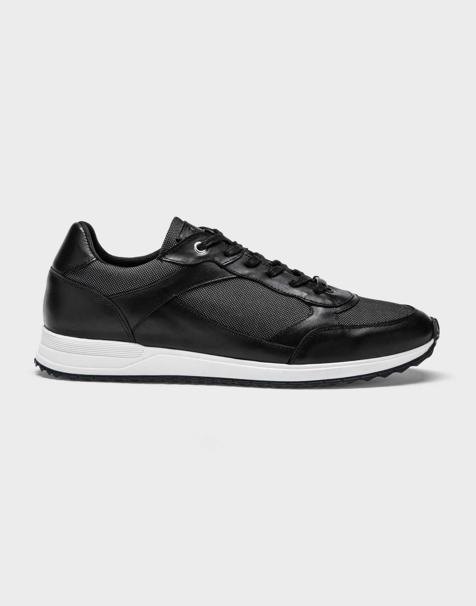 Sneakers cuir et textile noir "Eric" - Image 3