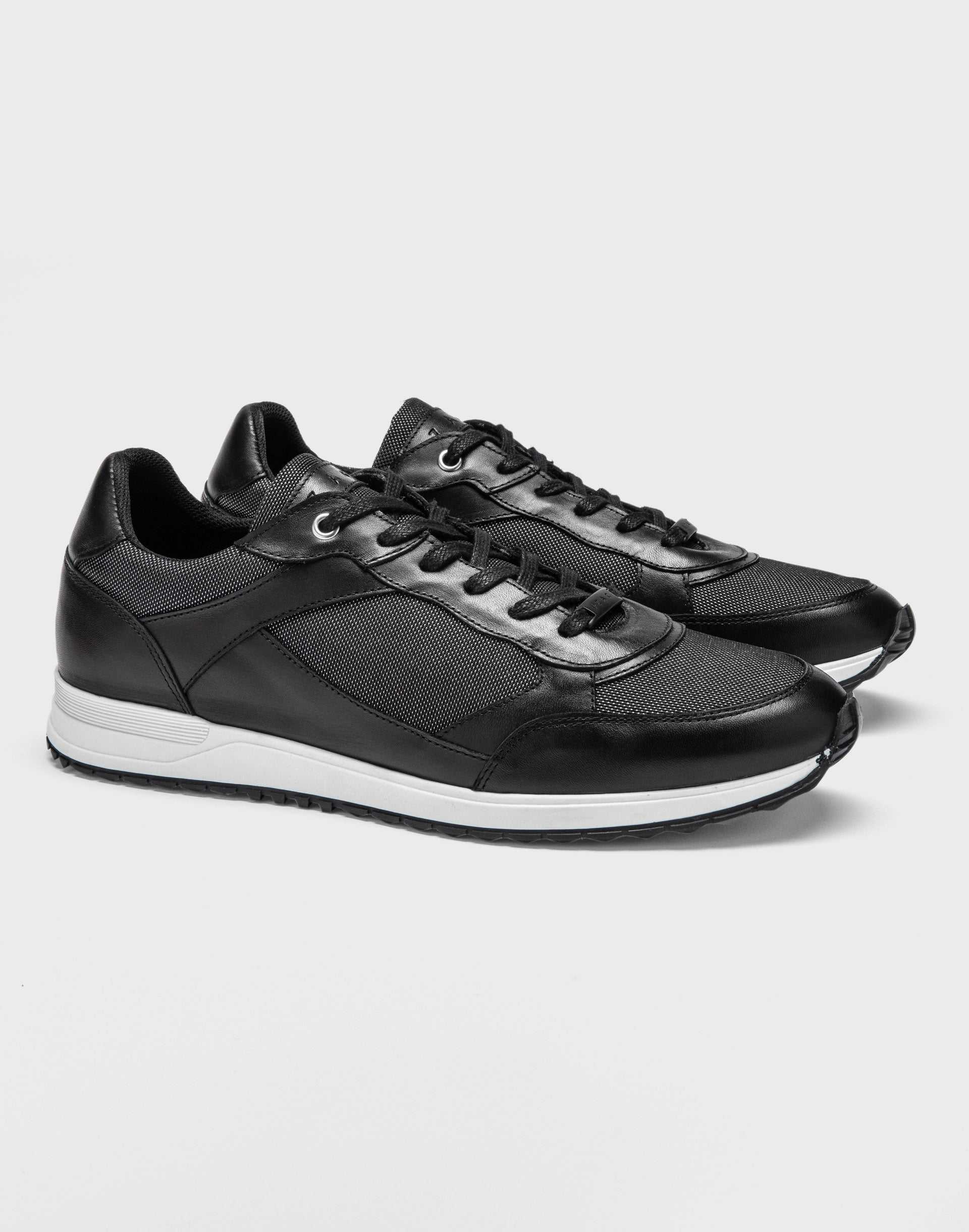 Sneakers cuir et textile noir "Eric" - Image 4