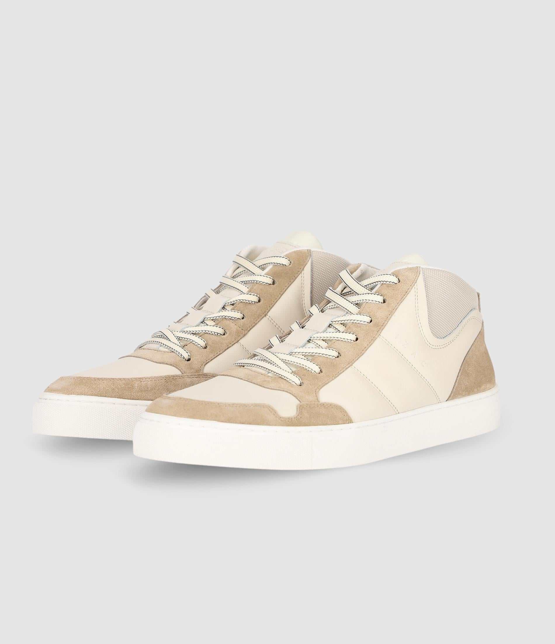 Sneakers montantes bi matière blanc et beige OSLO - Image 3