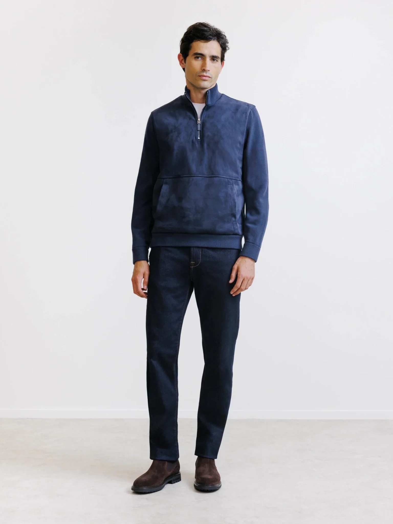 Sweat demi-zippé bi-matière marine - Image 3