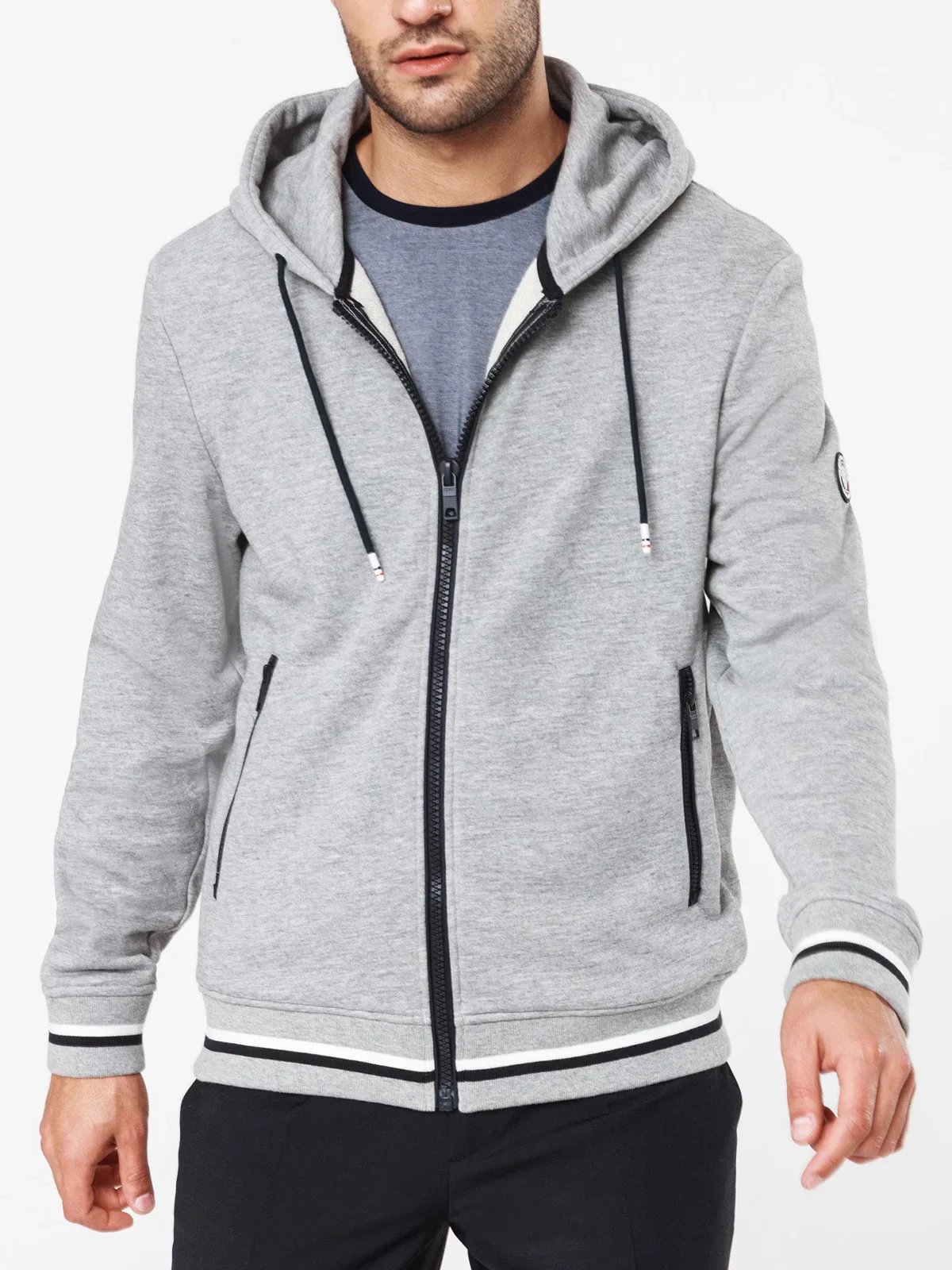 Sweat pull zippé capuche gris