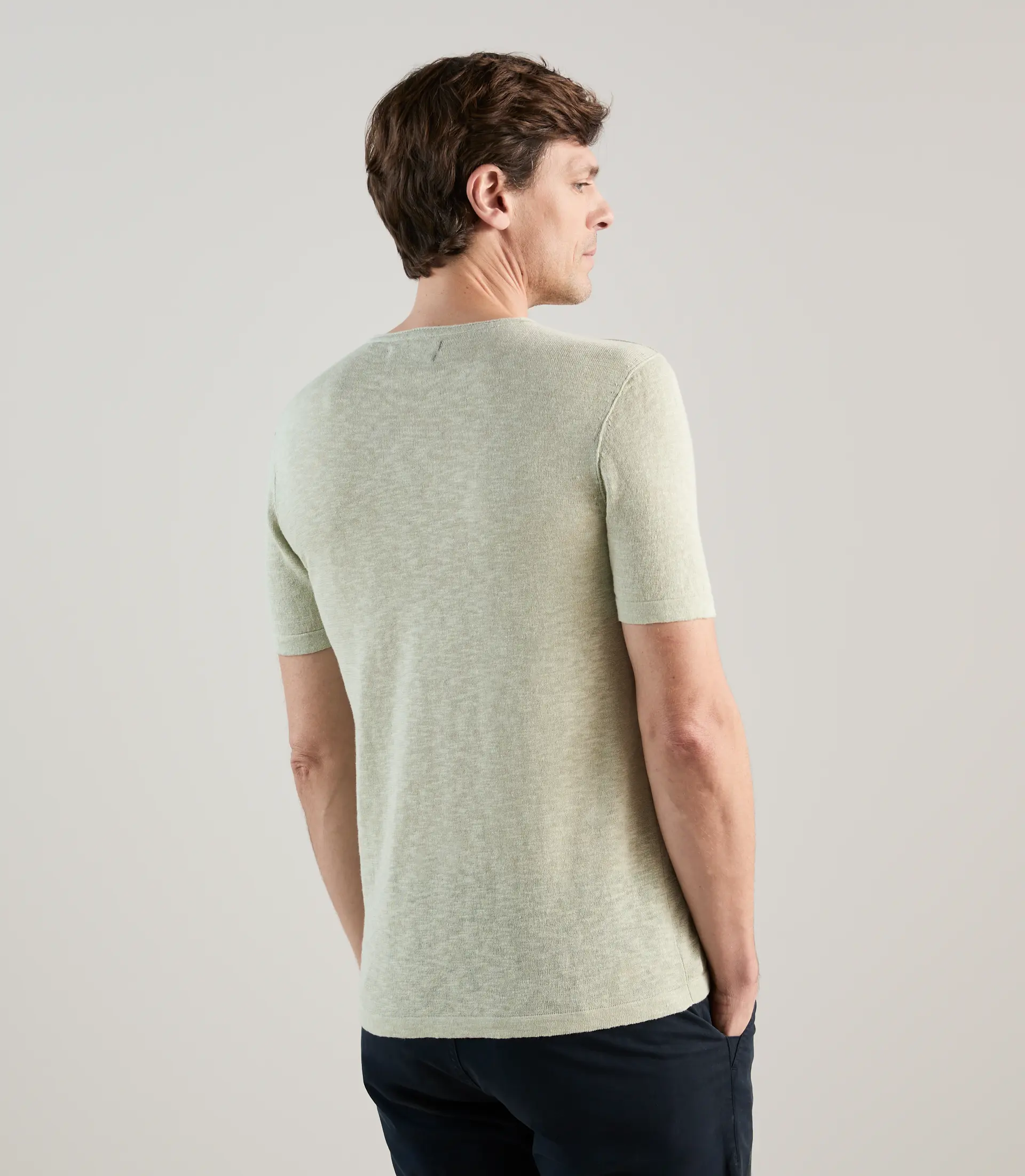 T-shirt à manches courtes avec col tunisien vert clair - Image 3