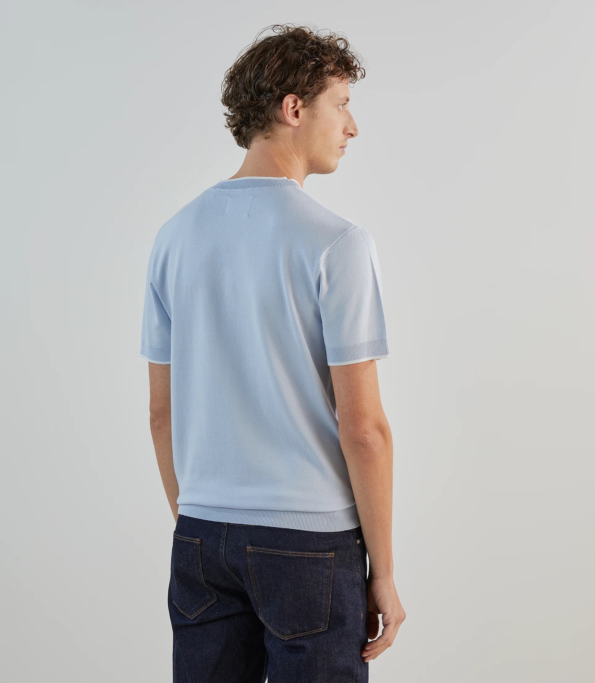 T-shirt à manches courtes en maille bleu ciel - Image 3
