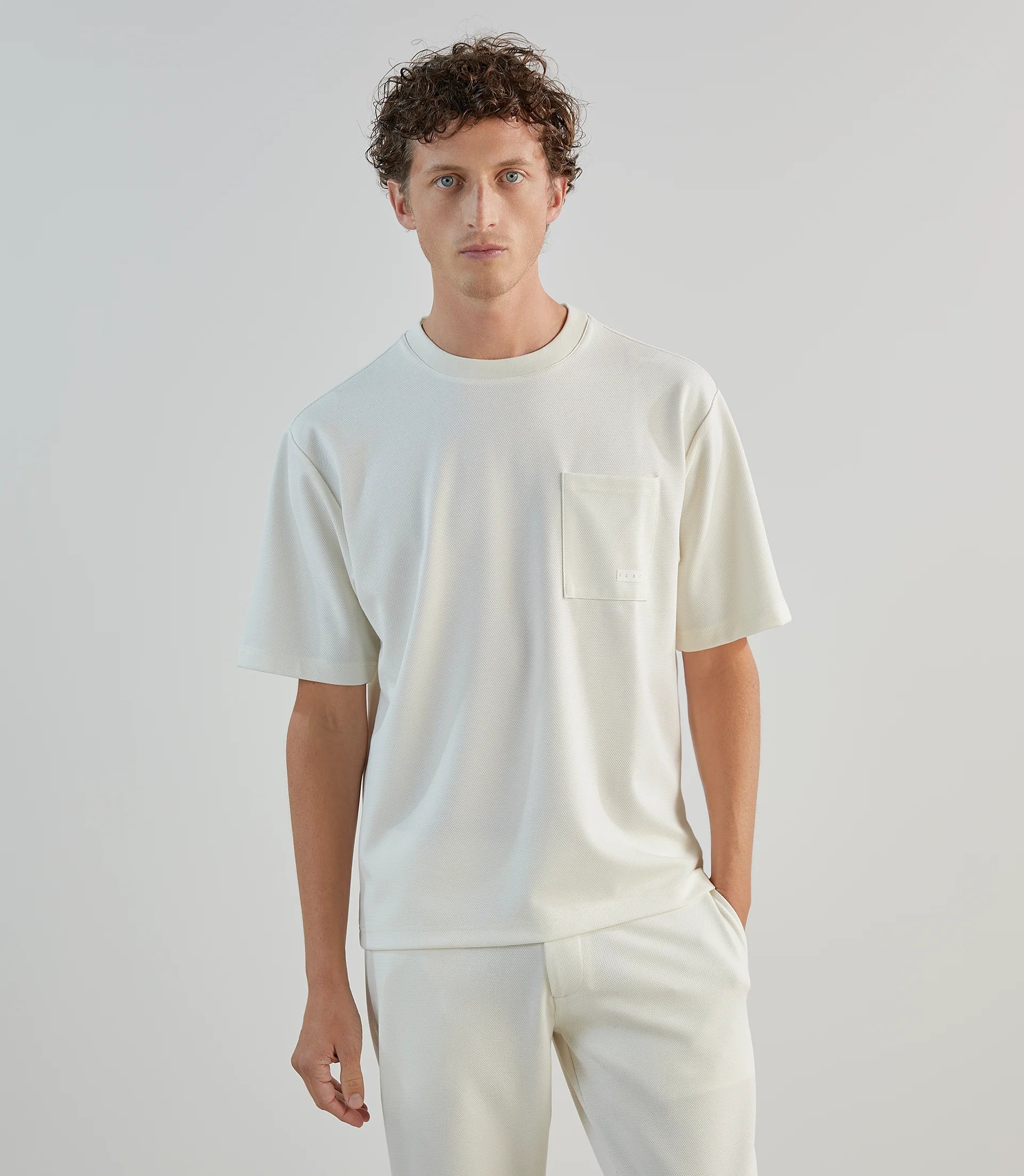 T-shirt col rond en jeu de points écru