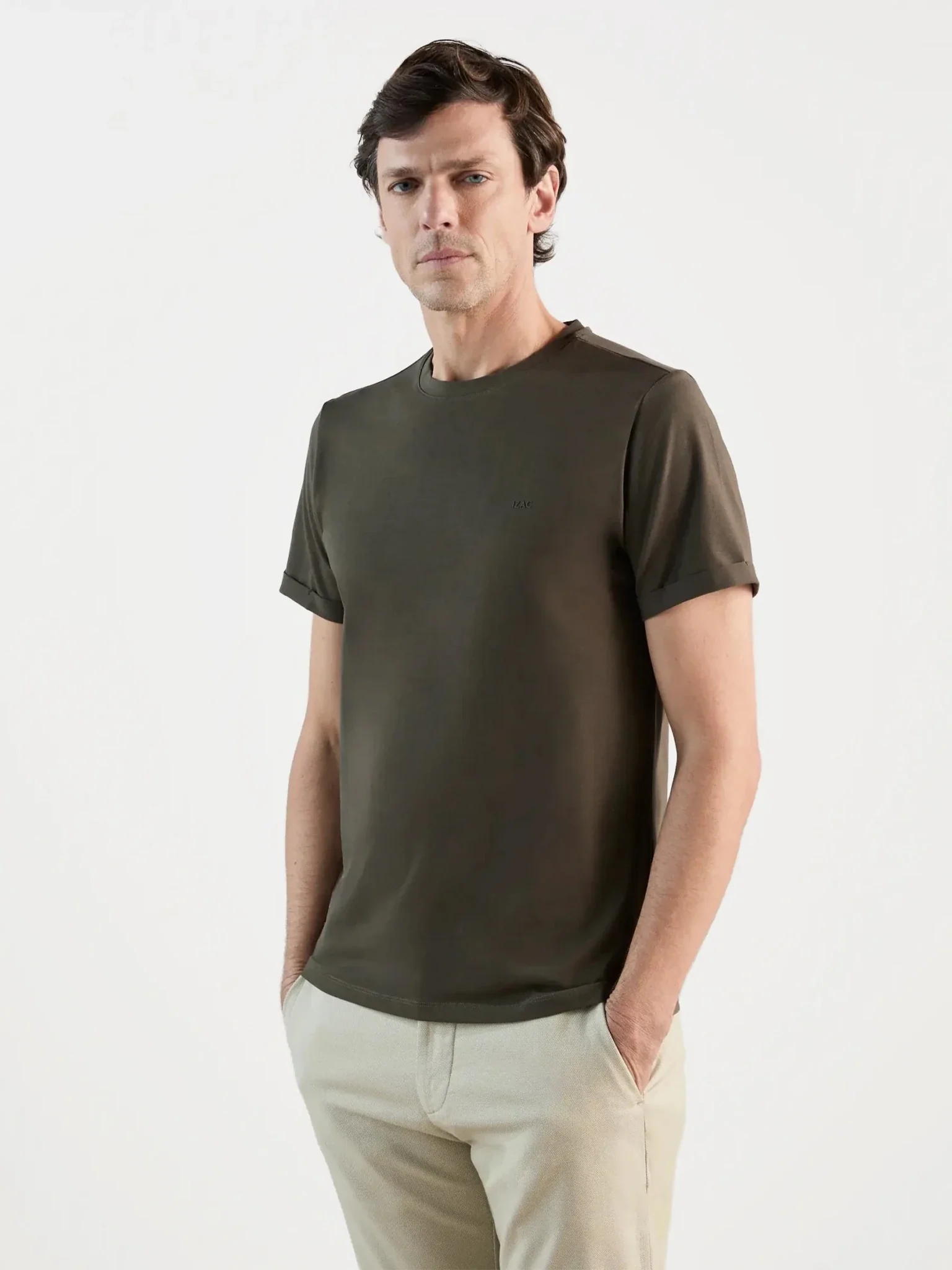 T-shirt col rond kaki foncé
