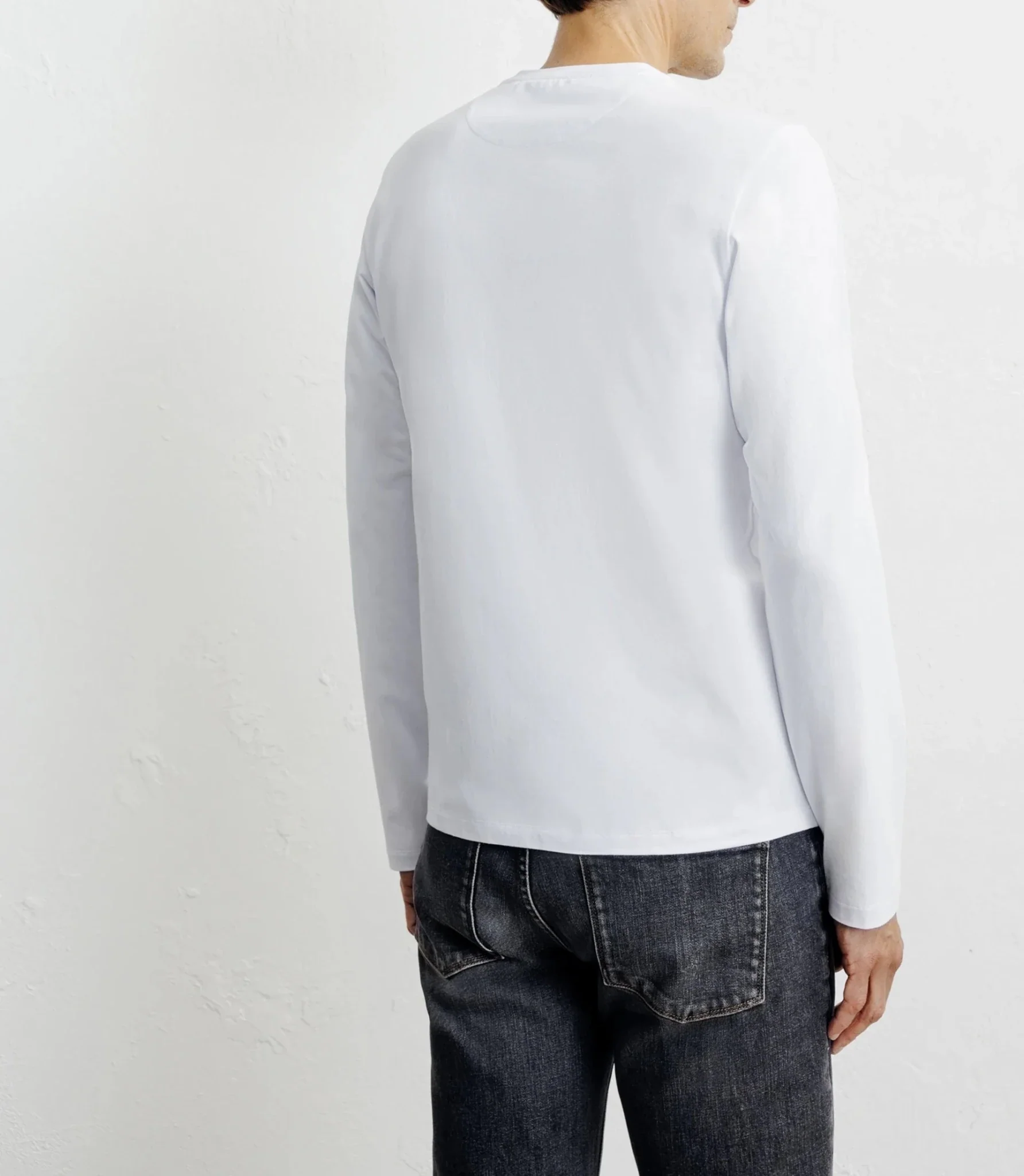 T-shirt col rond manches longues blanc - Image 4