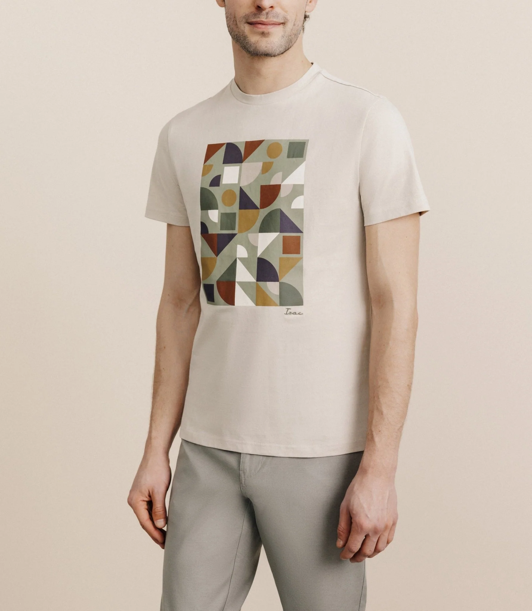T-shirt print manches courtes beige