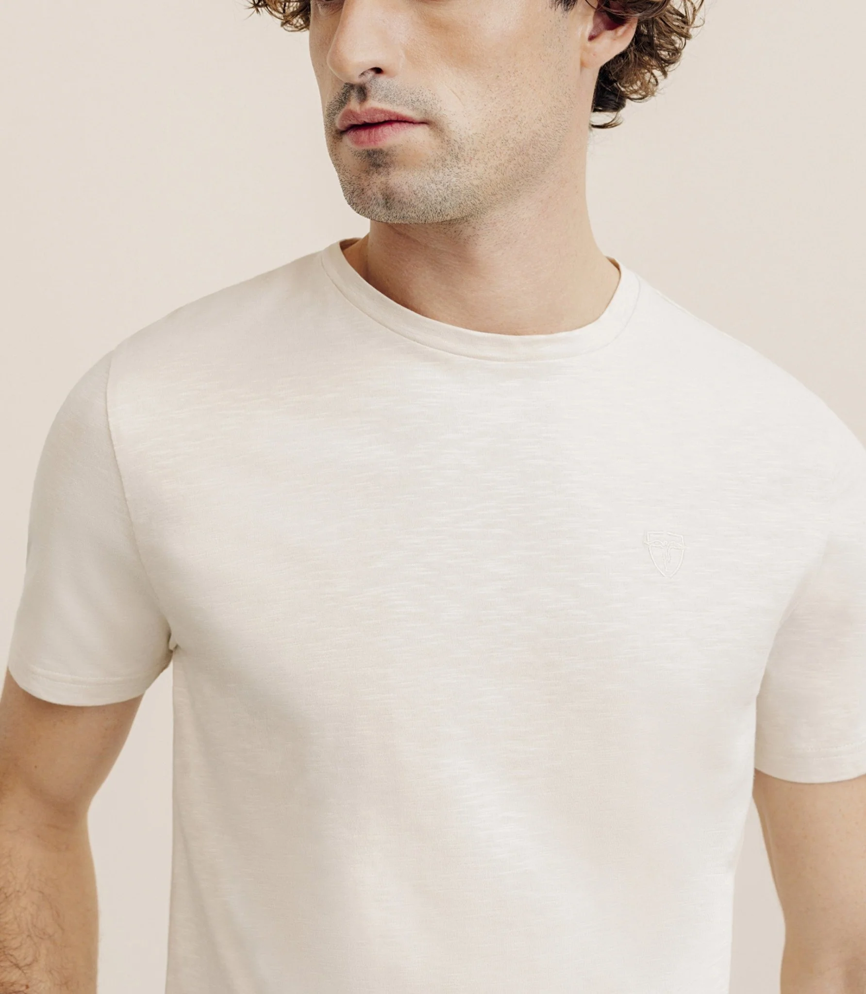 T-shirt col rond beige - Image 2