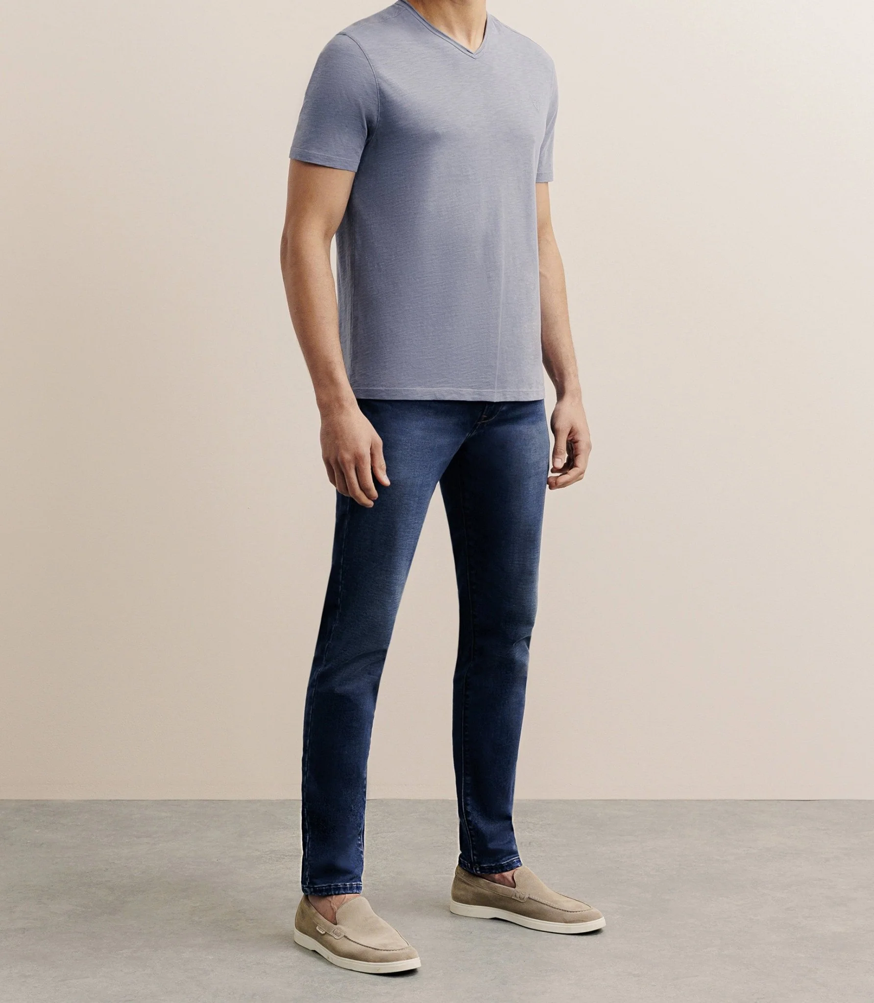 T-shirt col V bleu gris