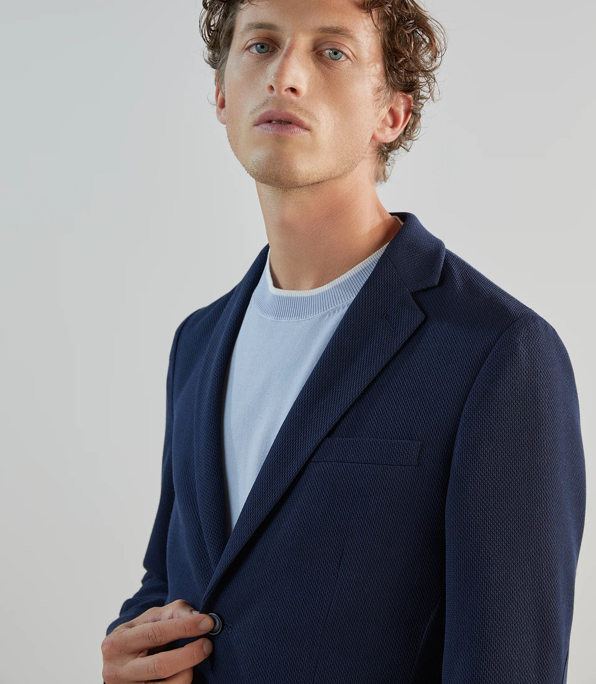 Veste casual en tissu armuré marine - Image 2