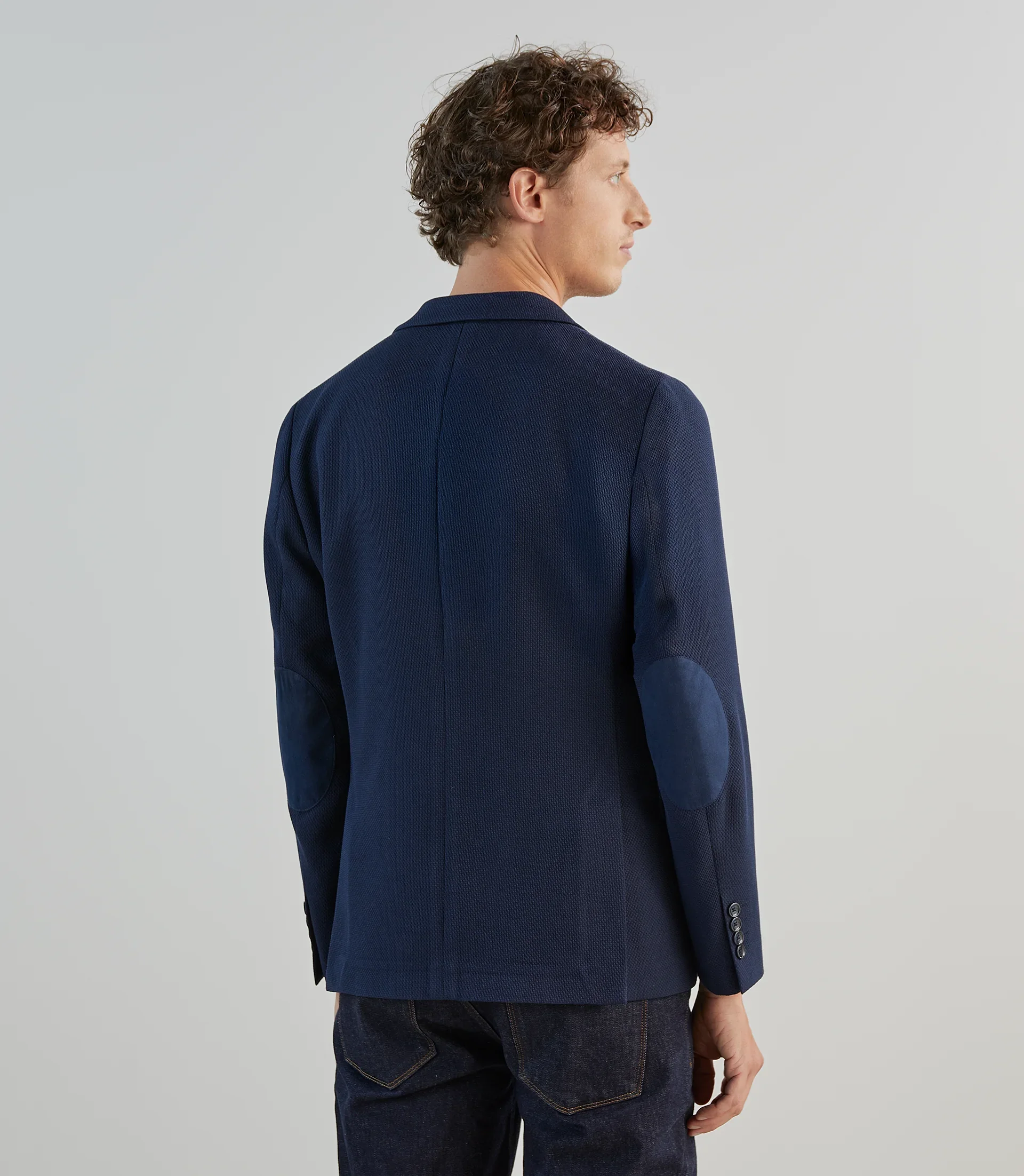 Veste casual en tissu armuré marine - Image 4