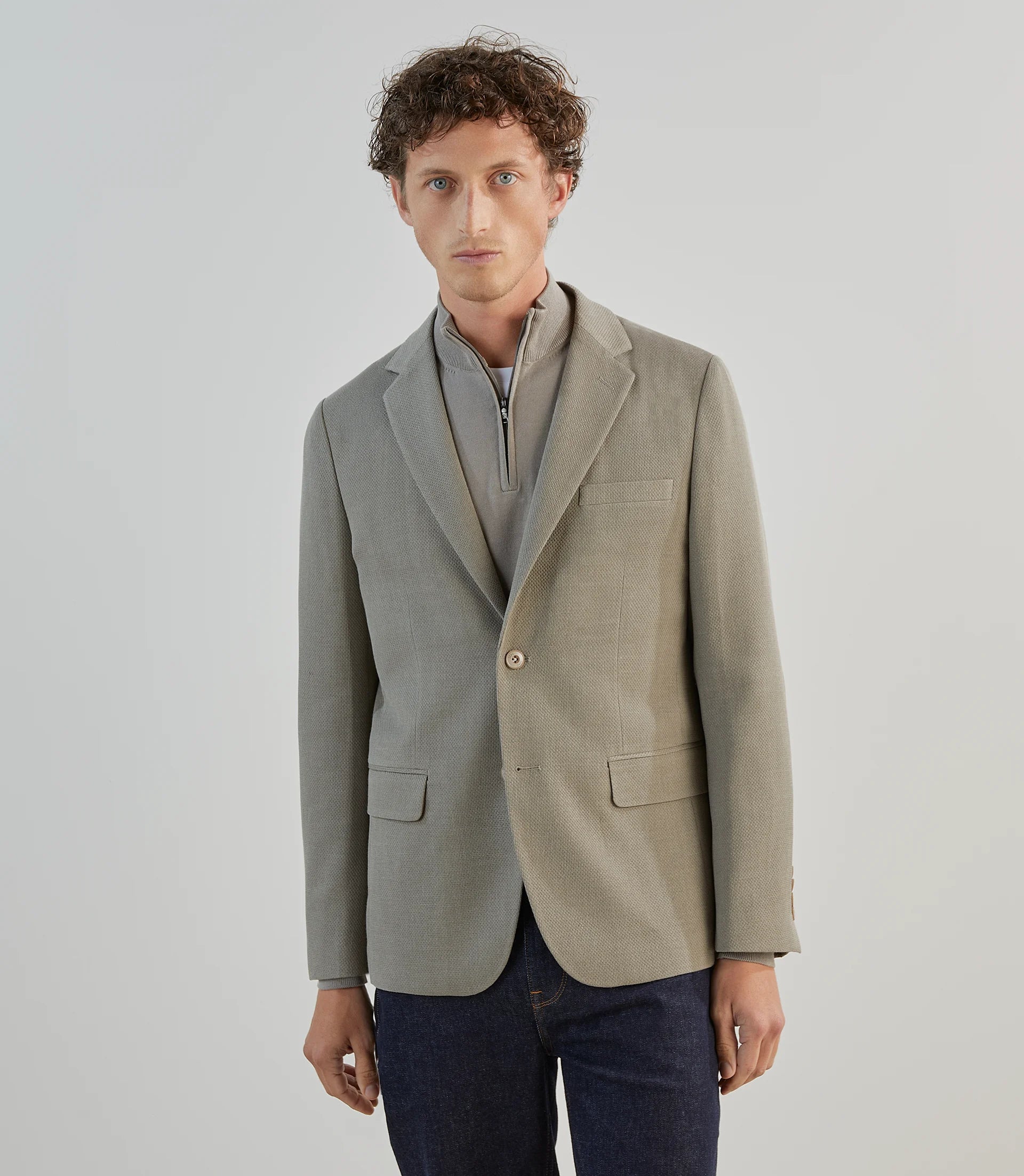 Veste casual en tissu armuré taupe