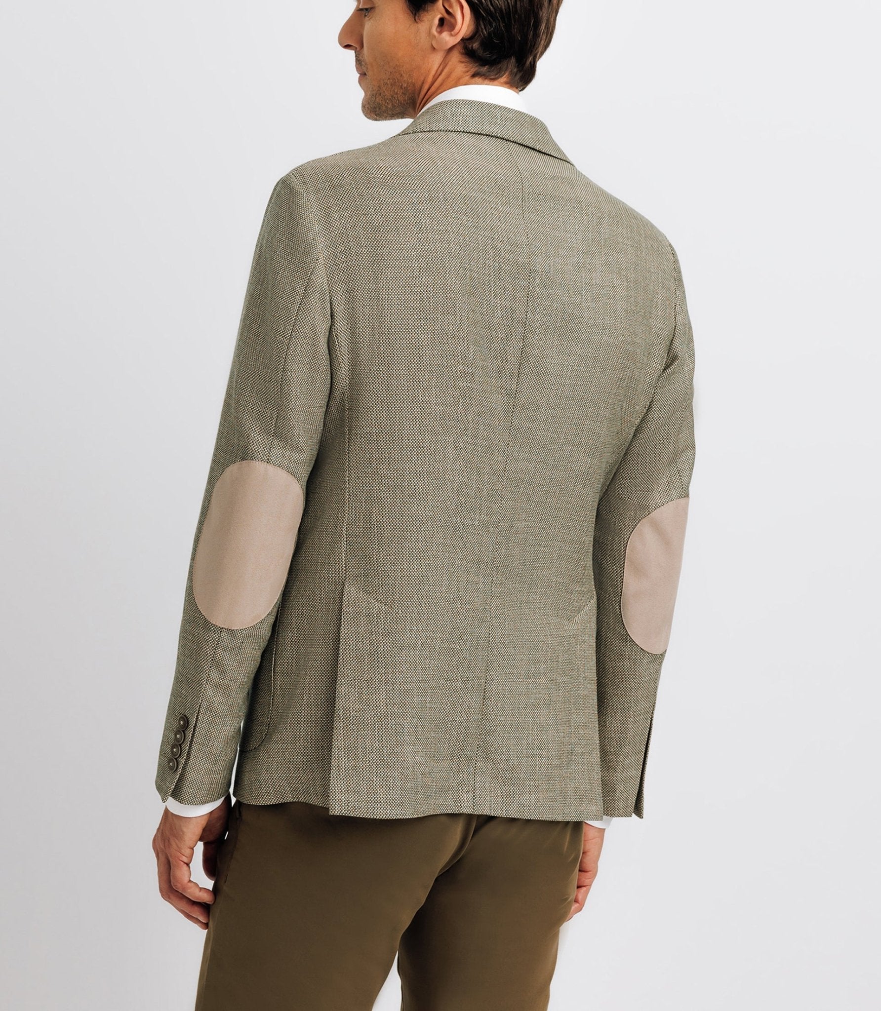 Veste kaki et beige en lin à coudières - Image 5