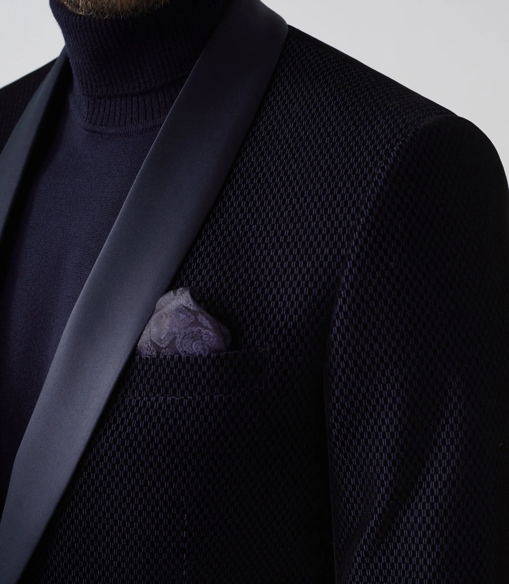 Veste velours col châle satin marine "Voltige" - Image 3