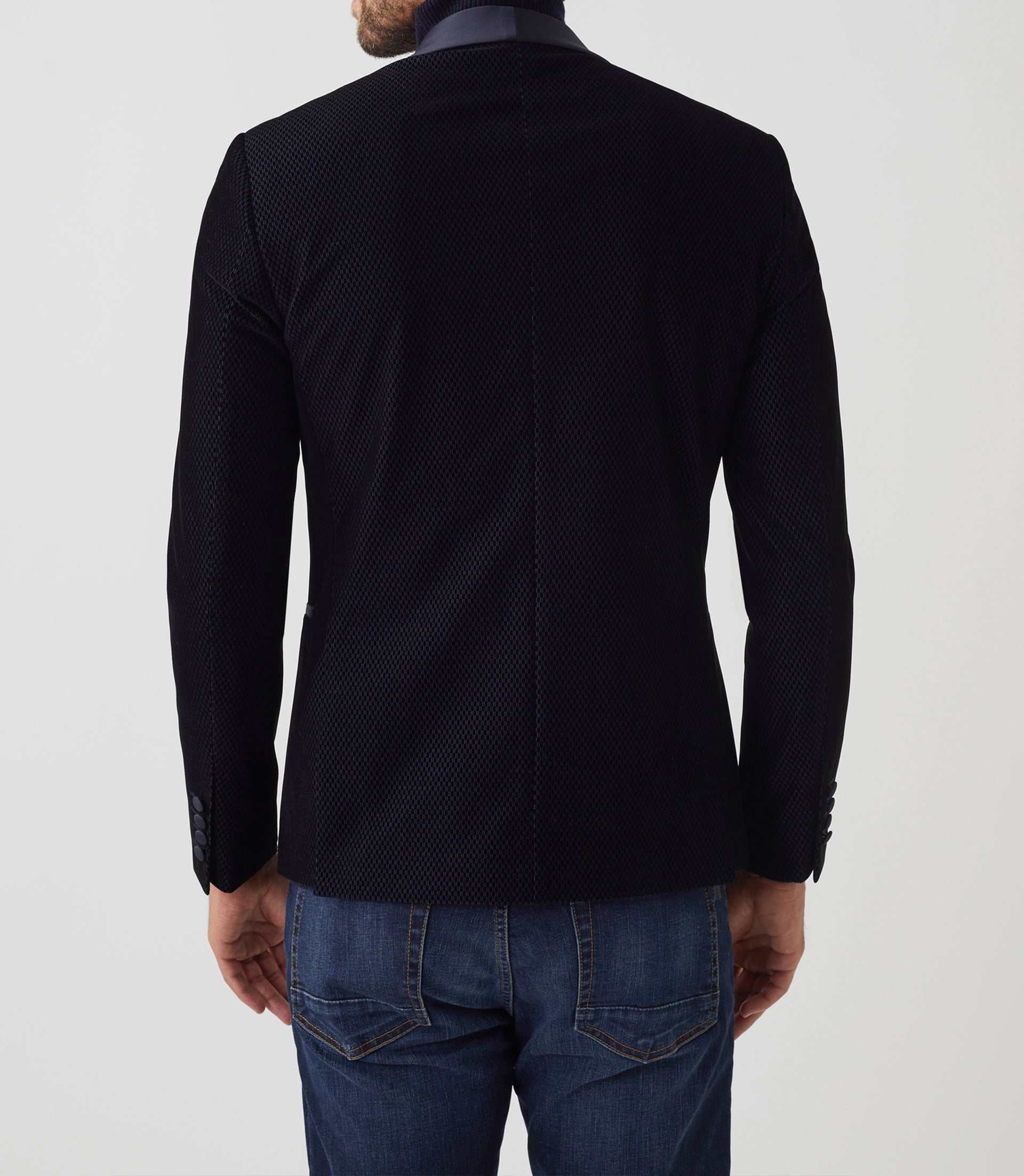 Veste velours col châle satin marine "Voltige" - Image 4