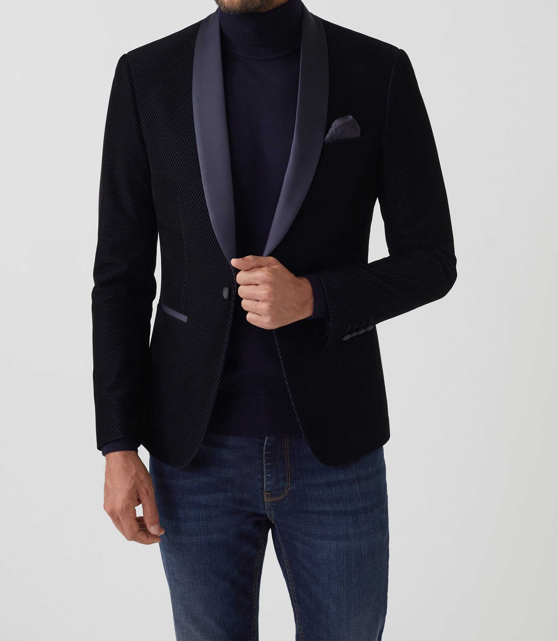 Veste velours col châle satin marine "Voltige" - Image 5