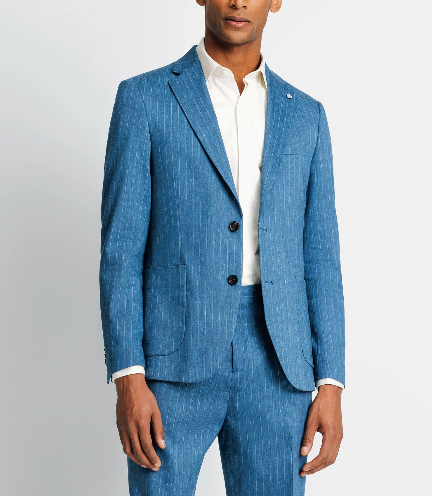 Veste ville rayée en lin bleu indigo - Image 2